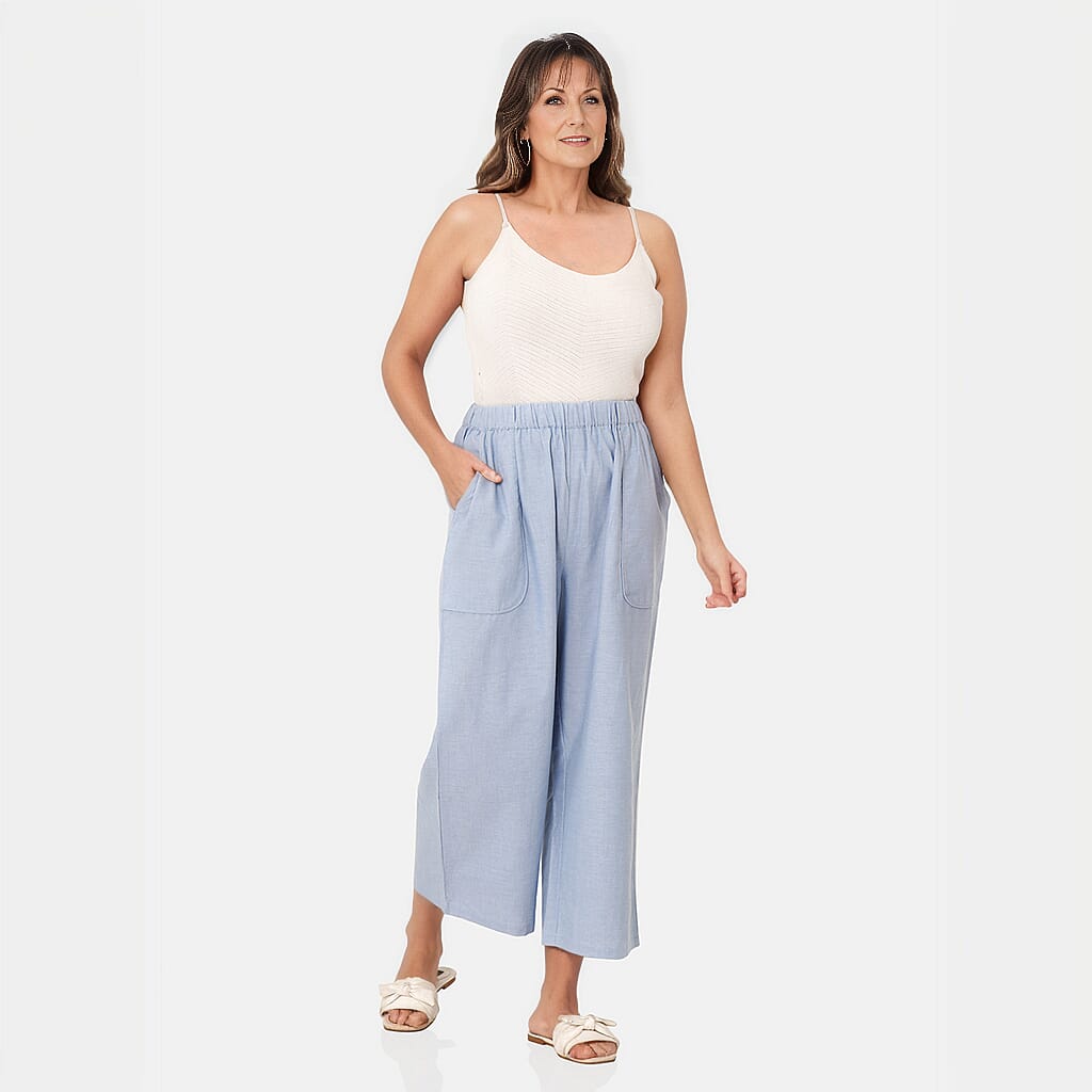 TAMSY 100% Cotton Wide Leg Pant (Size S) - Light Blue