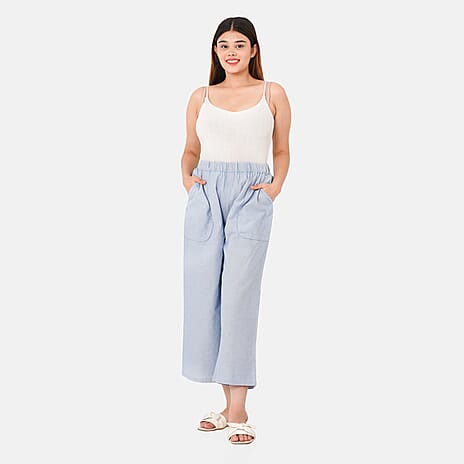 TAMSY 100% Cotton Wide Leg Pant (Size L) - Light Blue