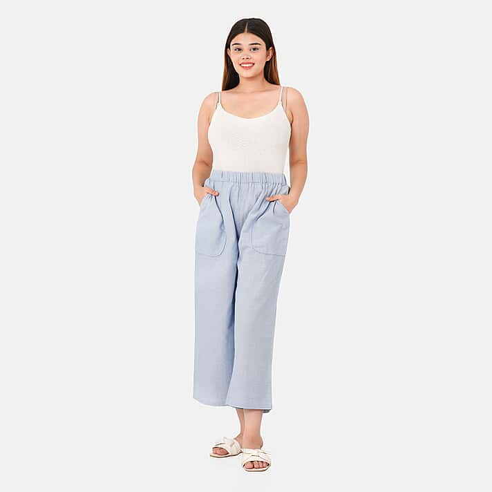 TAMSY 100% Cotton Wide Leg Pant - Light Blue