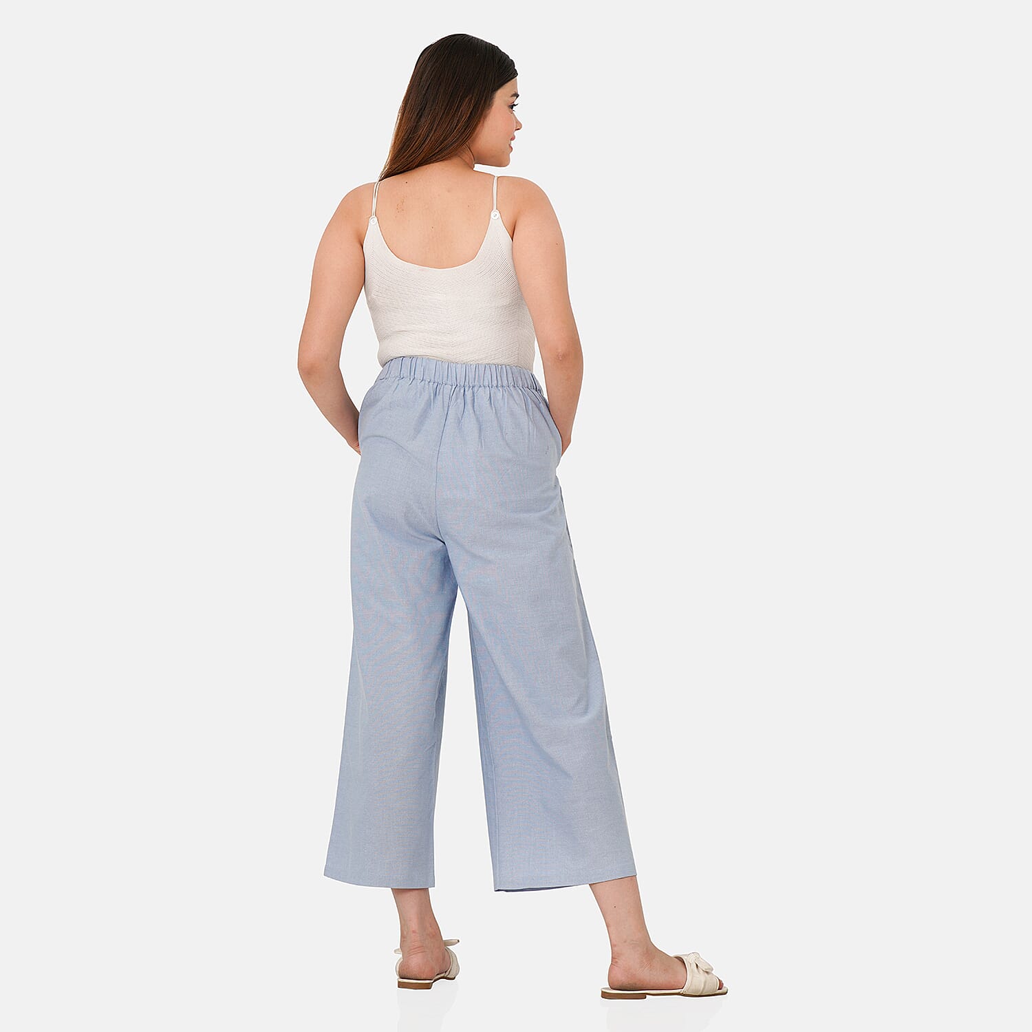 TAMSY 100% Cotton Wide Leg Pant (Size L) - Light Blue