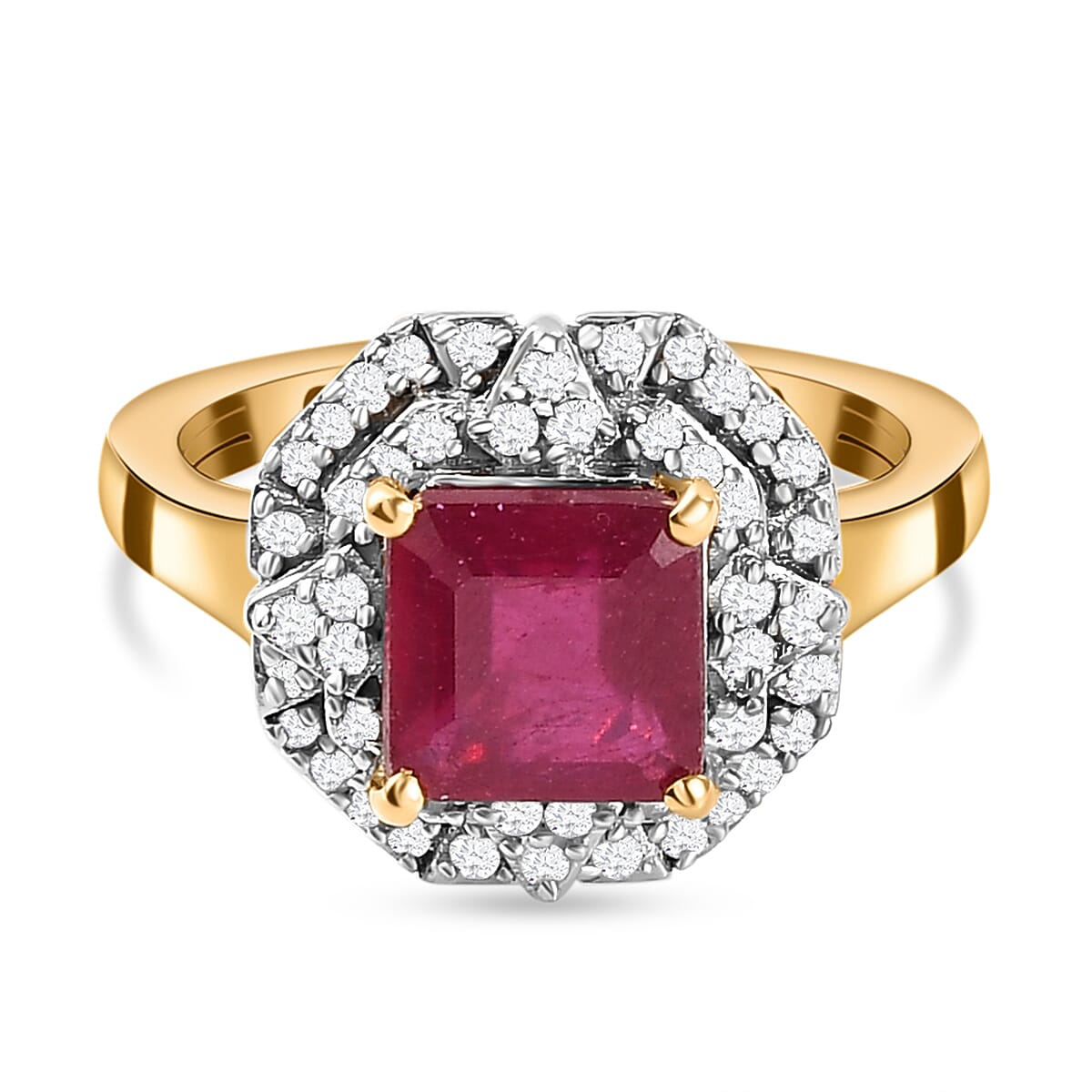 GP Art Deco Collection - African Ruby & Diamond Ring in 18K Vermeil YG Plated Sterling Silver 2.71 Ct