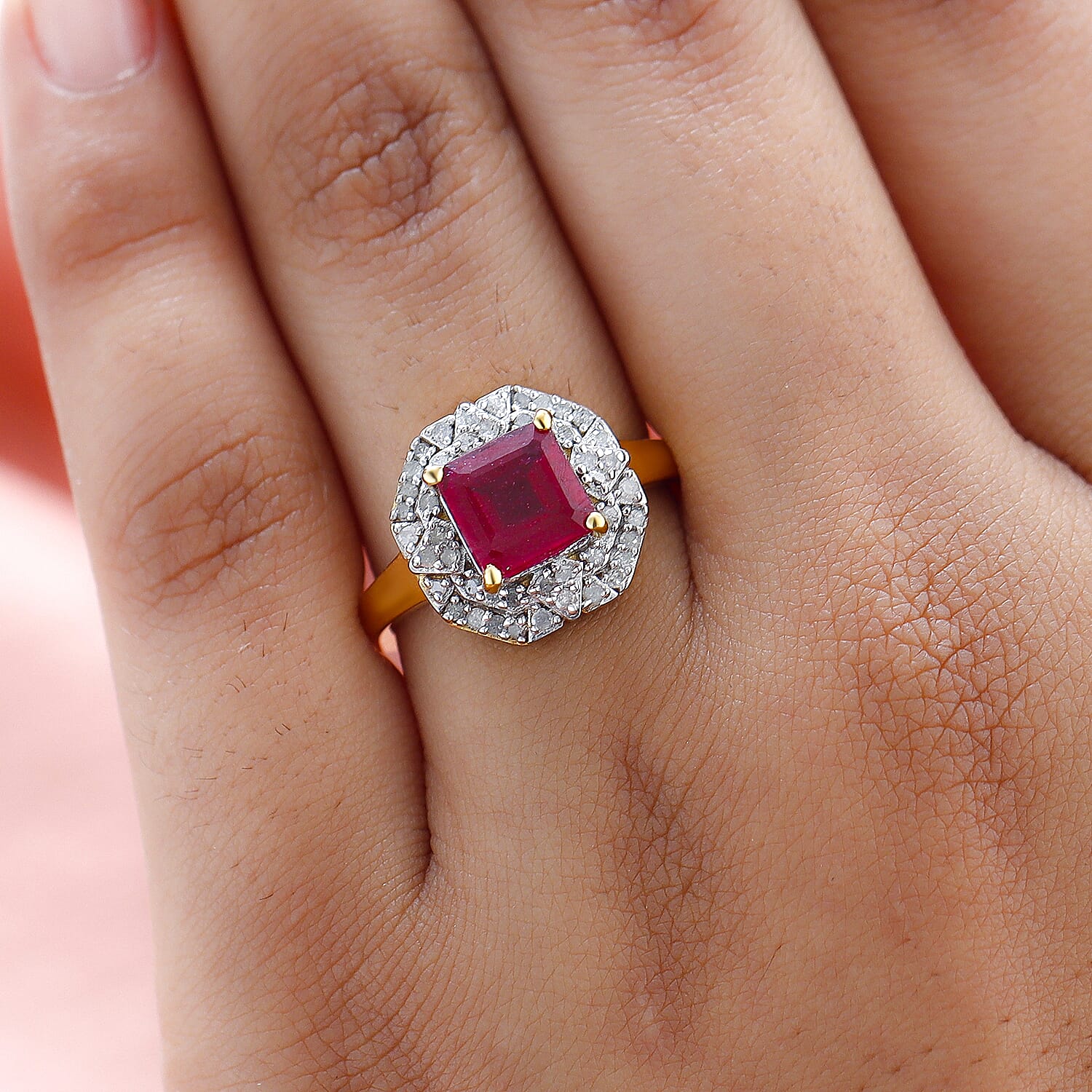 GP Art Deco Collection - African Ruby & Diamond Ring in 18K Vermeil YG Plated Sterling Silver 2.71 Ct
