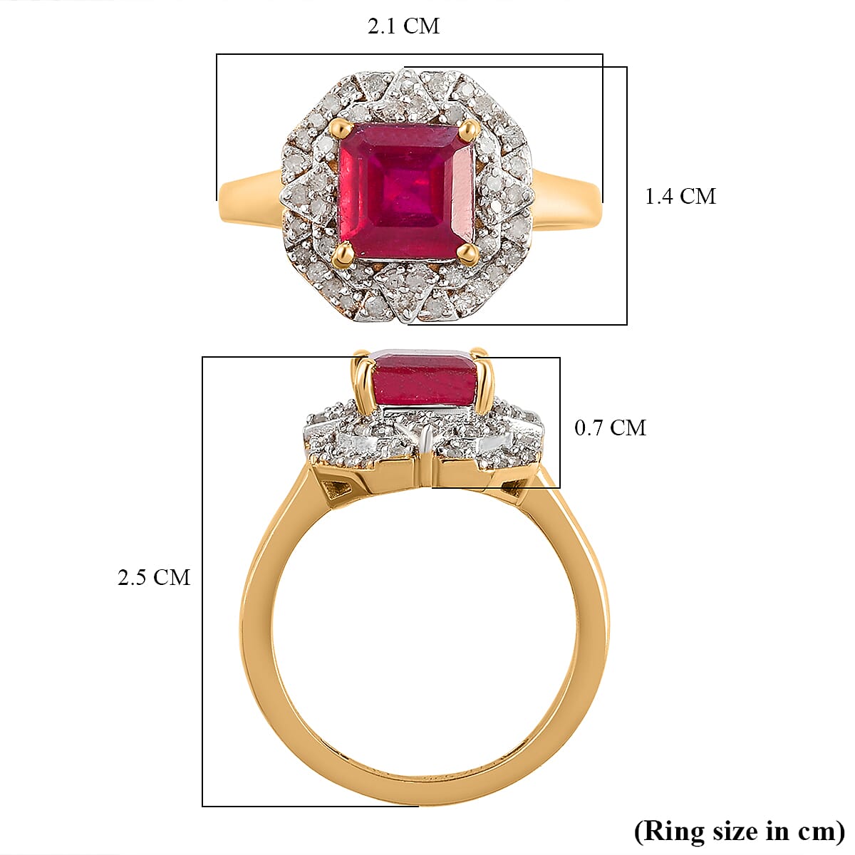 GP Art Deco Collection - African Ruby & Diamond Ring in 18K Vermeil YG Plated Sterling Silver 2.71 Ct