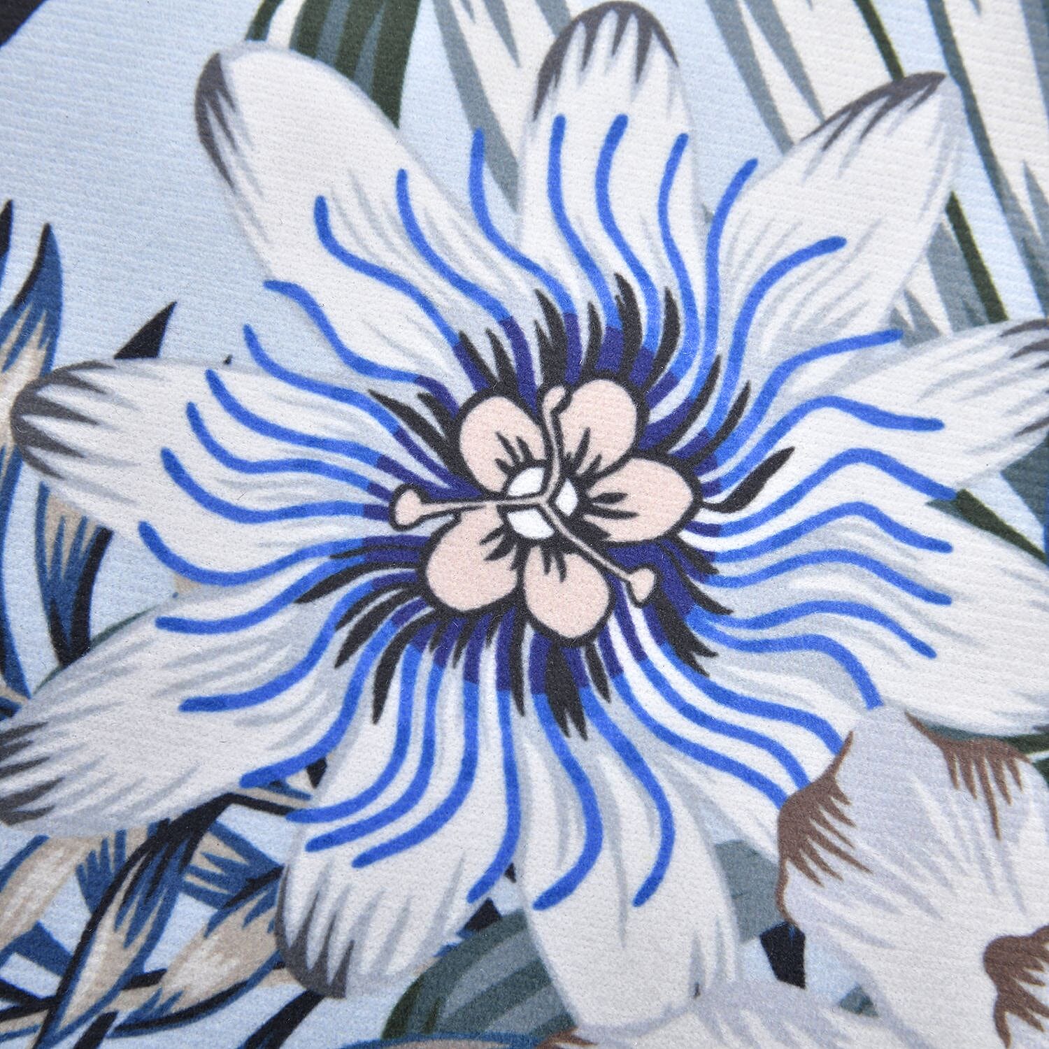 TJC Zebra and Floral Pattern Velvet Cushion (Size 43x43 Cm) - Blue