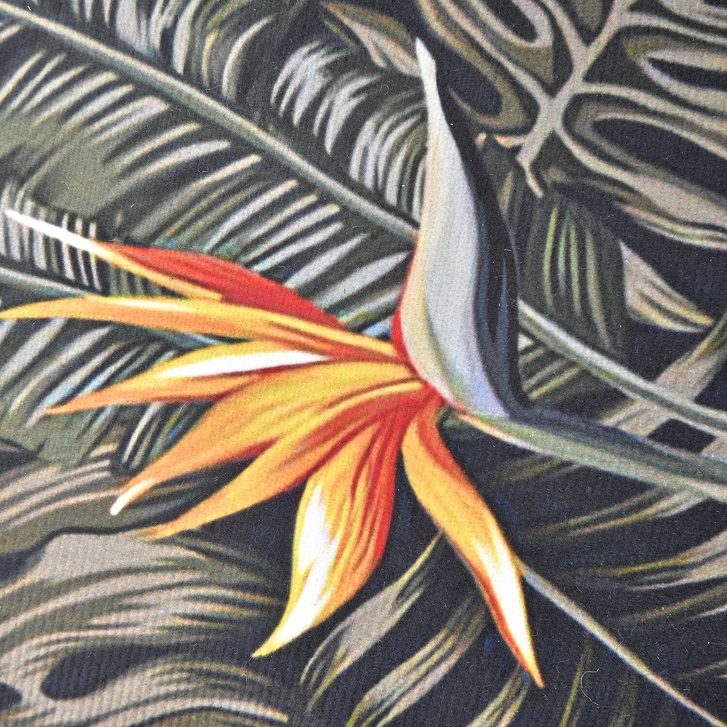 TJC Tropical Leaves and Floral Pattern Velvet Cushion (Size 43x43 Cm) - Black