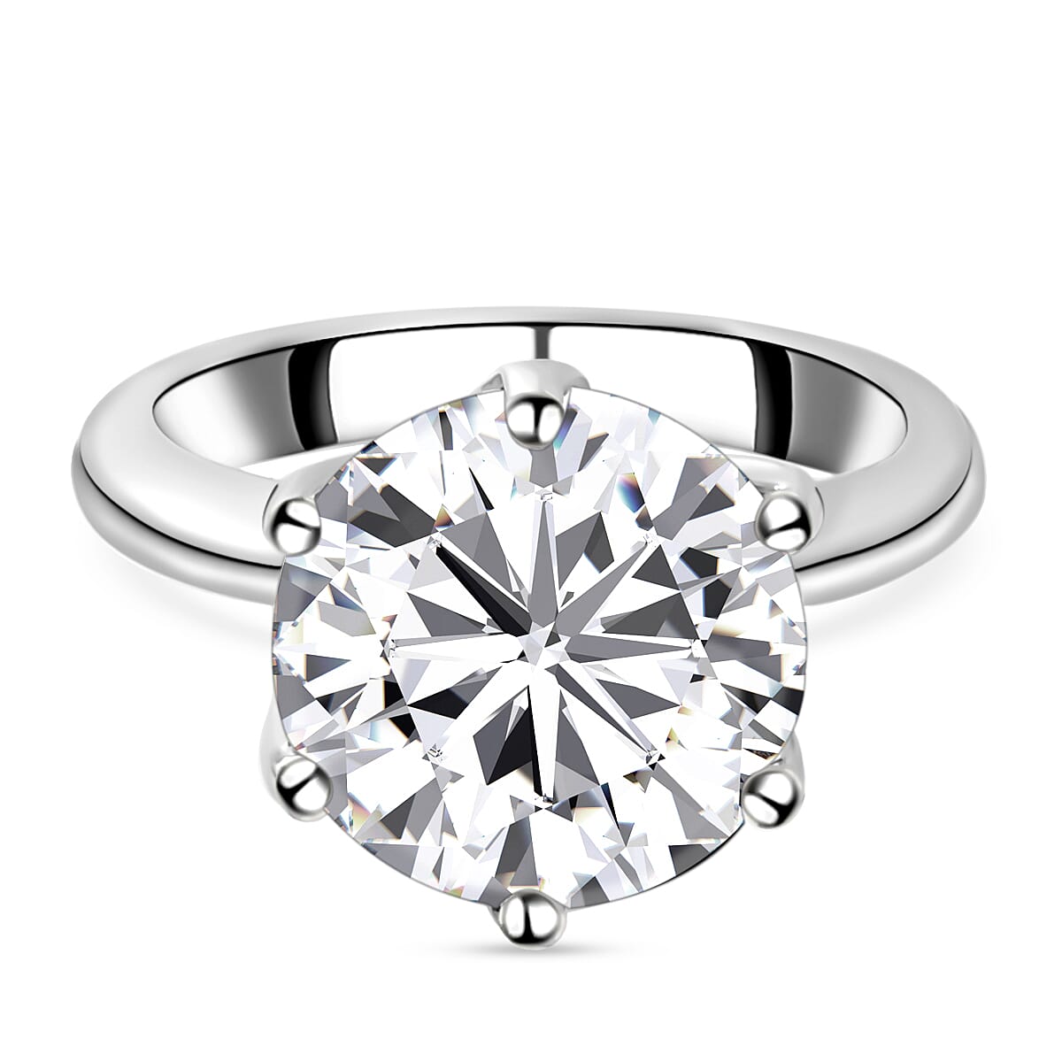 Moissanite Solitaire Ring in Platinum Overlay Sterling Silver 4.92 Ct.