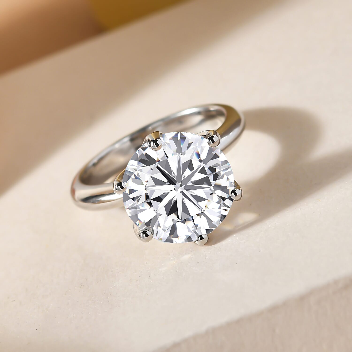 Moissanite Solitaire Ring in Platinum Overlay Sterling Silver 4.92 Ct.