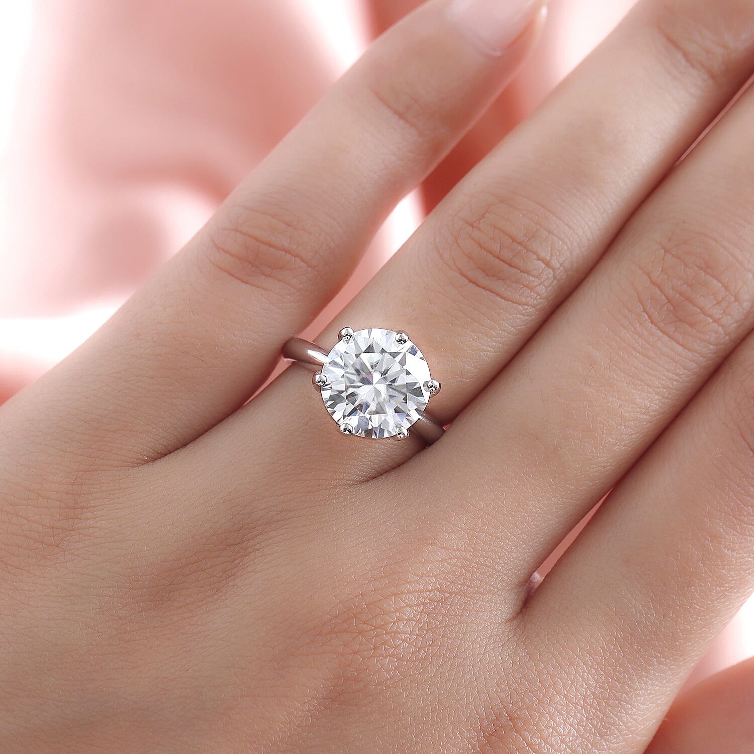 Moissanite Solitaire Ring in Platinum Overlay Sterling Silver 4.92 Ct.