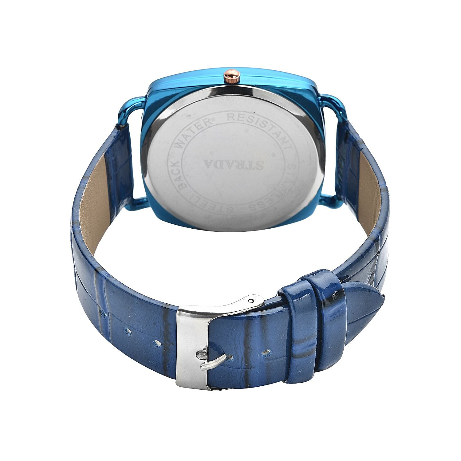 STRADA Japanese Movement White Crystal Studded Water Resistant Watch with Blue Colour Strap