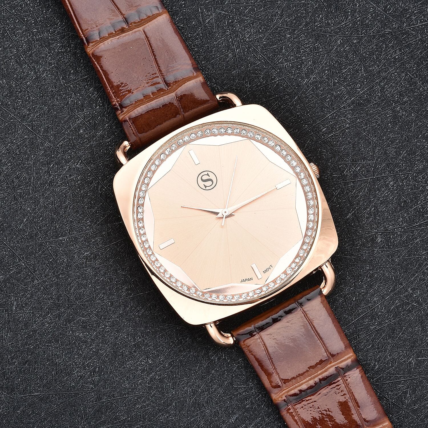 STRADA Japanese Movement Water Resistant Watch with Brown Colour Strap