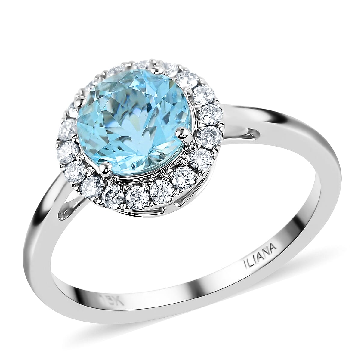 ILIANA 1.50 Ct. AGI Certified AAA Santamaria Aquamarine and Diamond Ring in 18K White Gold