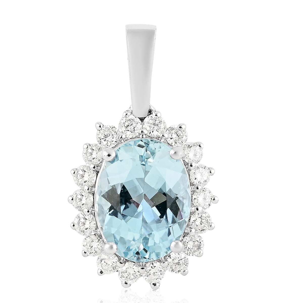 ILIANA 18K White Gold AGI Certified AAA Santamaria Aquamarine and (SI-G-H) Diamond Pendant 2.10 Ct.