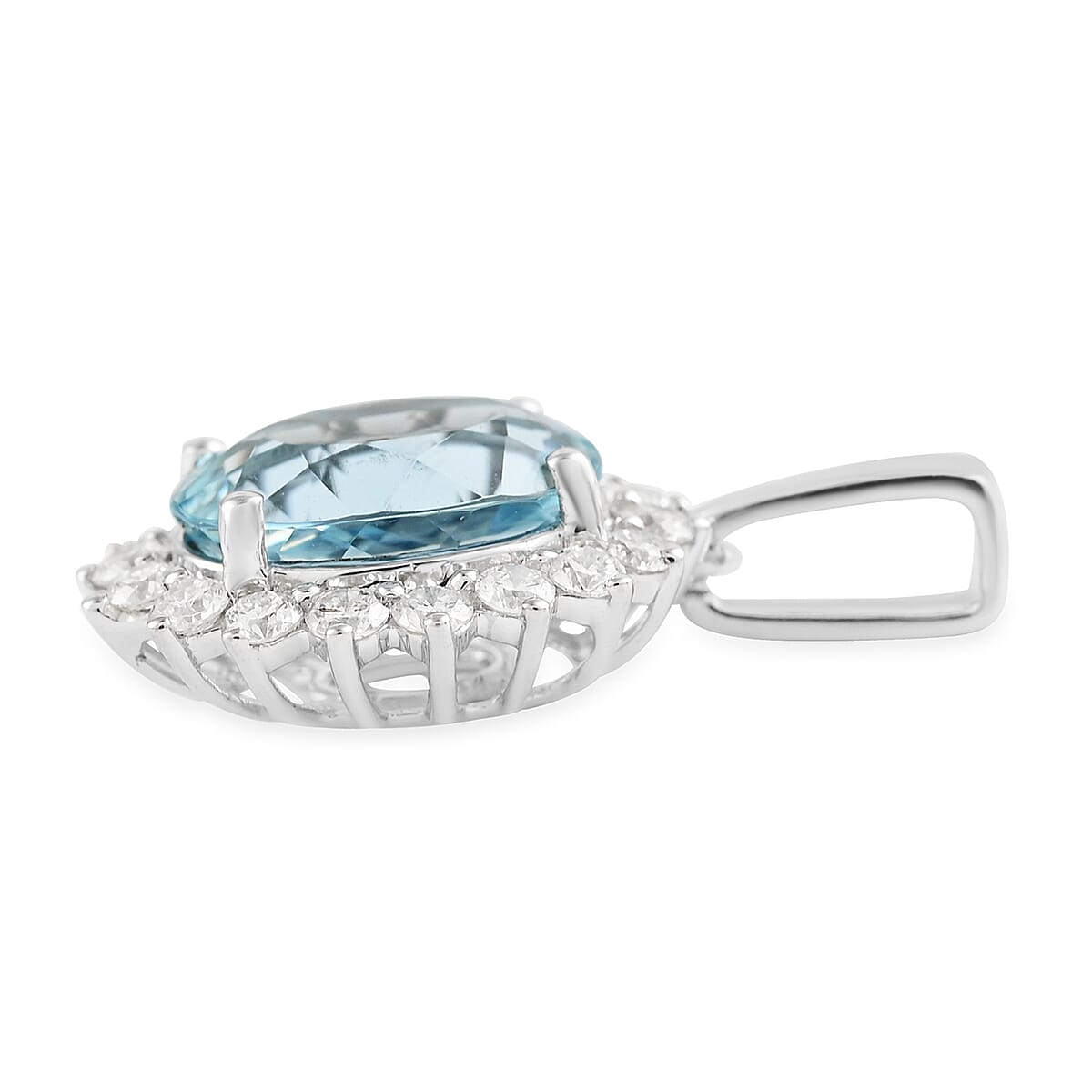 ILIANA 18K White Gold AGI Certified AAA Santamaria Aquamarine and (SI-G-H) Diamond Pendant 2.10 Ct.