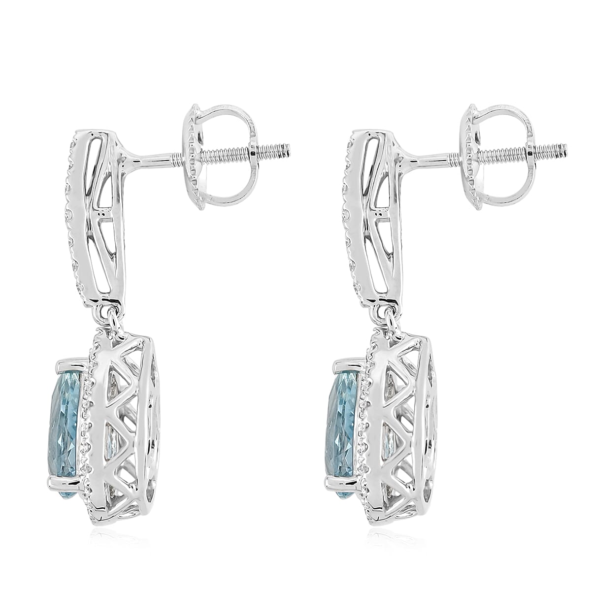 Certified and Appraised ILIANA 18K White Gold Santamaria Aquamarine and Diamond (SI-G-H) Pear Drop Earrings 2.00 Ct