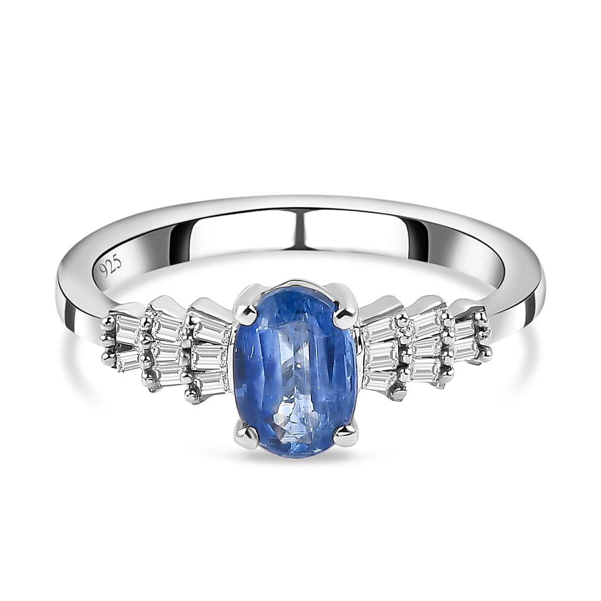 Kashmir Kyanite and Diamond Ring in Platinum Overlay Sterling Silver 1.20 Ct.