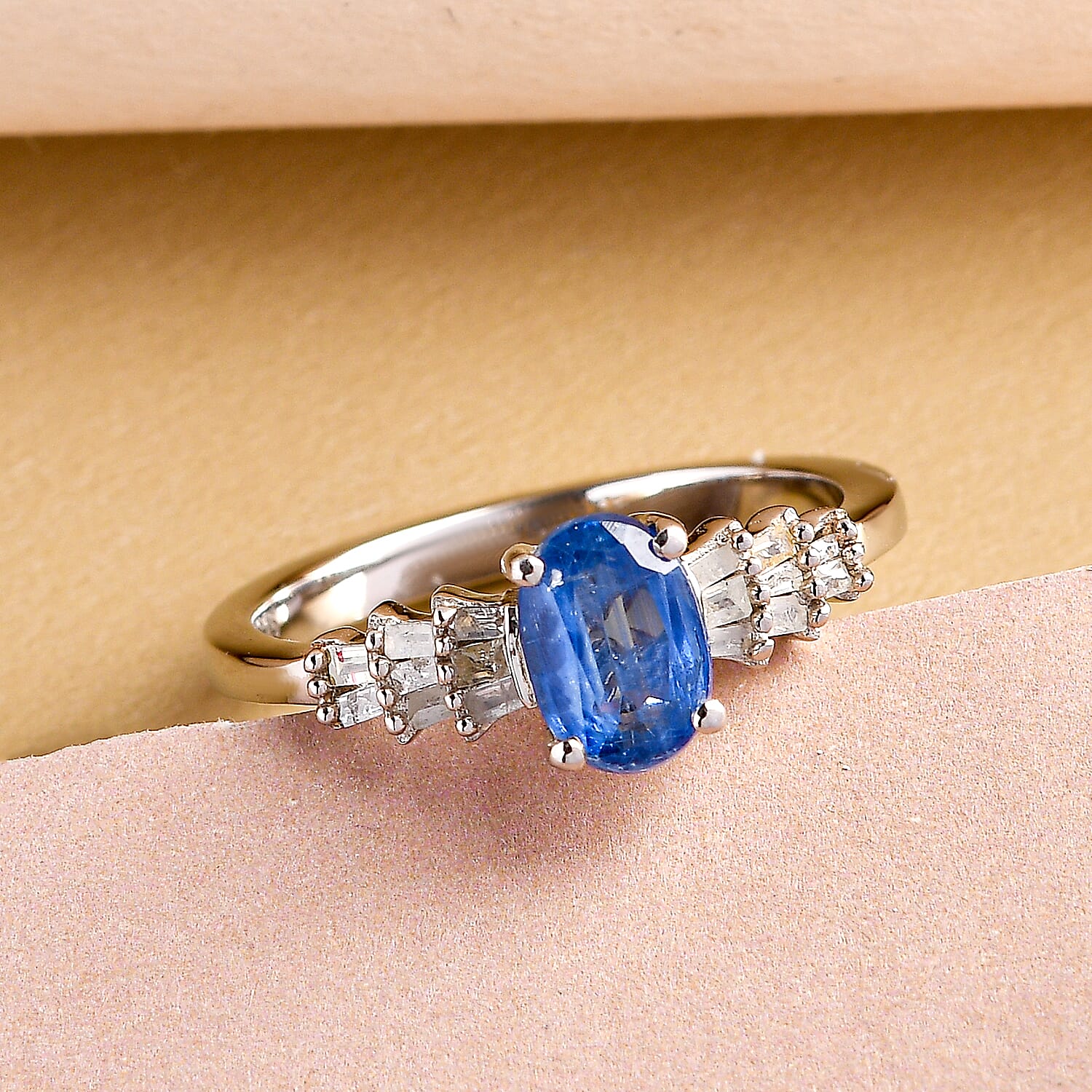 Kashmir Kyanite and Diamond Ring in Platinum Overlay Sterling Silver 1.20 Ct.