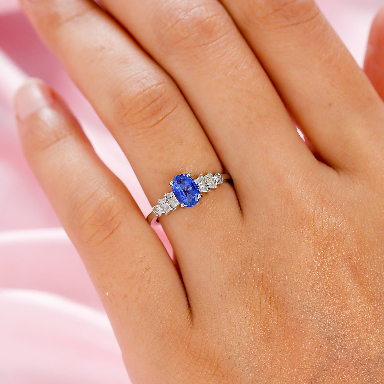 Kashmir Kyanite and Diamond Ring in Platinum Overlay Sterling Silver 1.20 Ct.