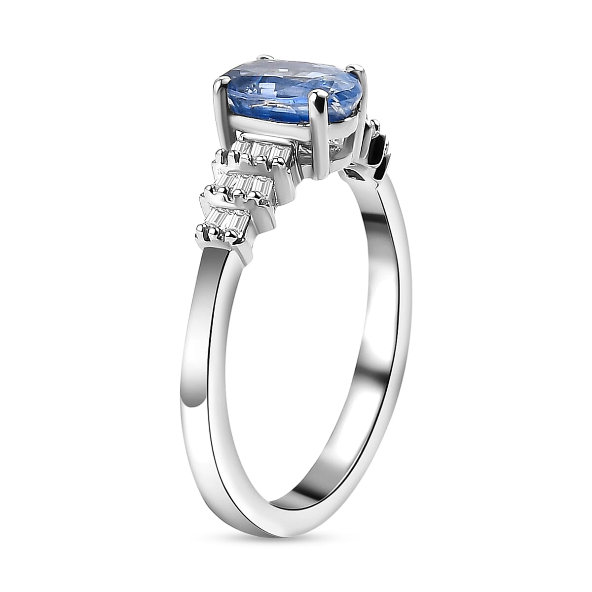 Kashmir Kyanite and Diamond Ring in Platinum Overlay Sterling Silver 1.20 Ct.