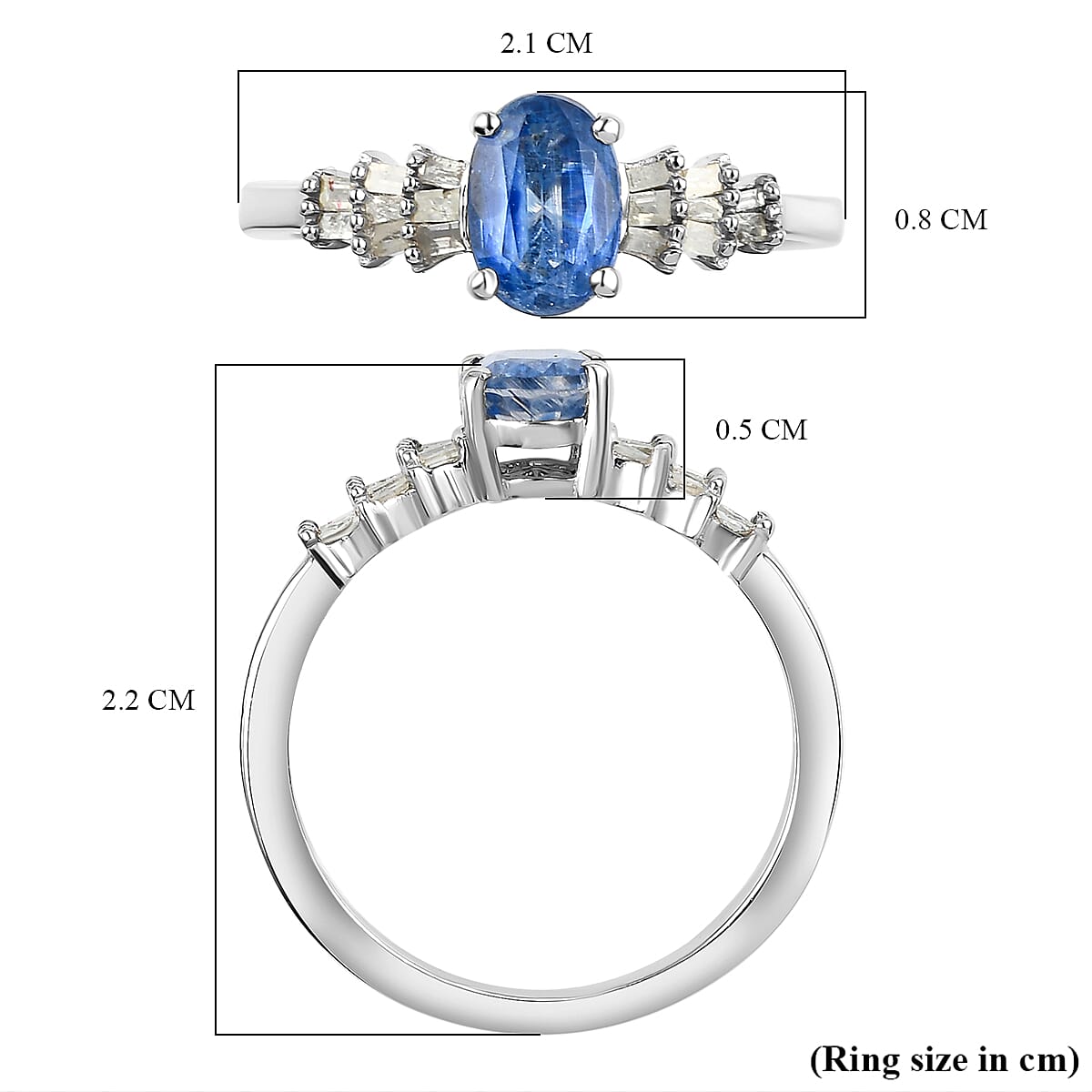 Kashmir Kyanite and Diamond Ring in Platinum Overlay Sterling Silver 1.20 Ct.