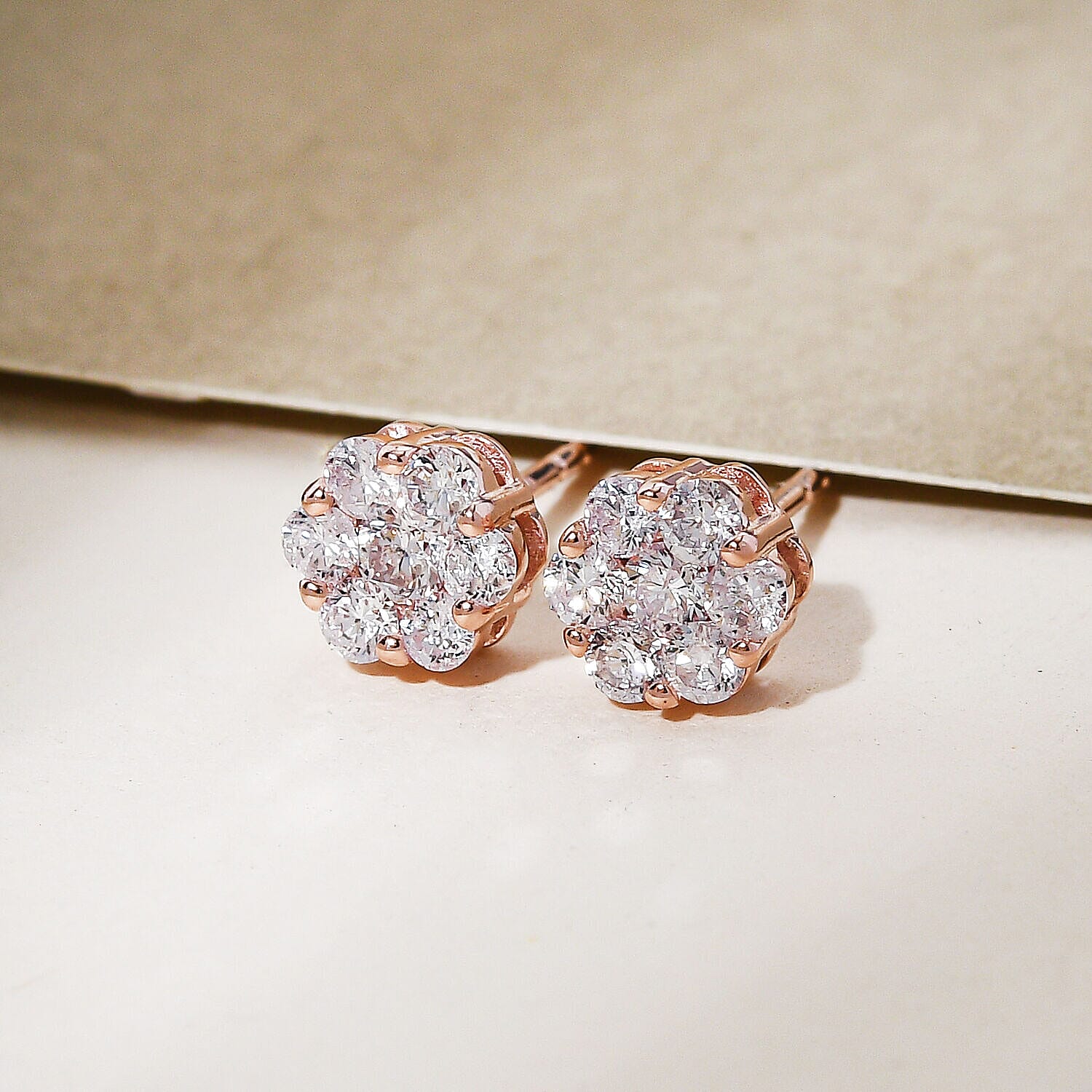 9K Rose Gold Natural Pink Diamond Floral Stud Earrings (with Push Back) 0.50 Ct.