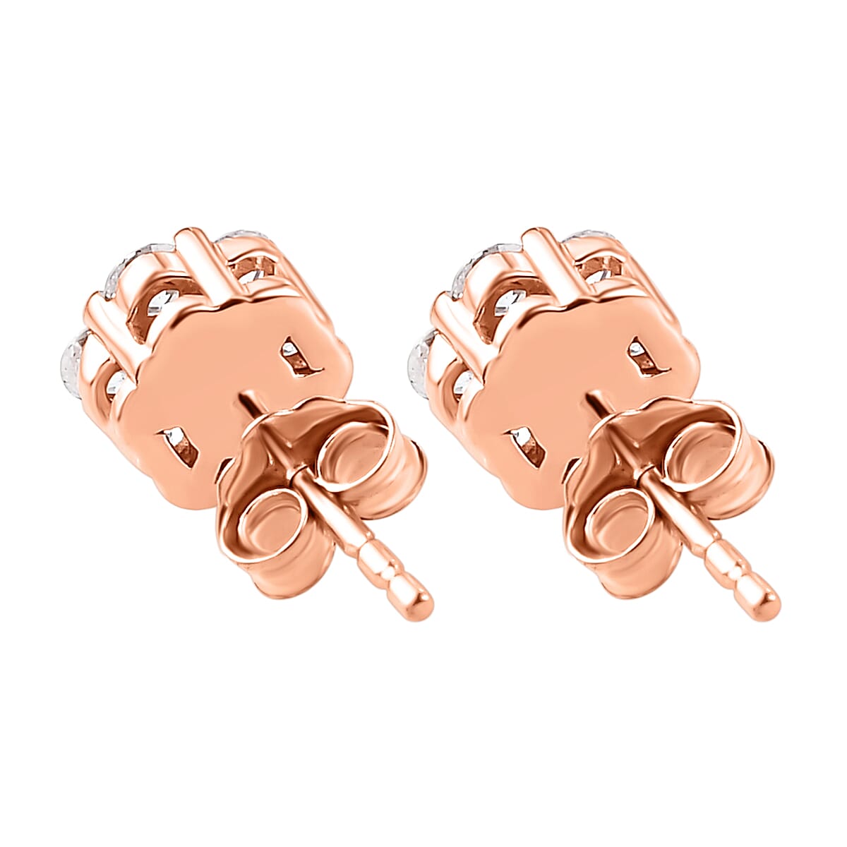 9K Rose Gold Natural Pink Diamond Floral Stud Earrings (with Push Back) 0.50 Ct.