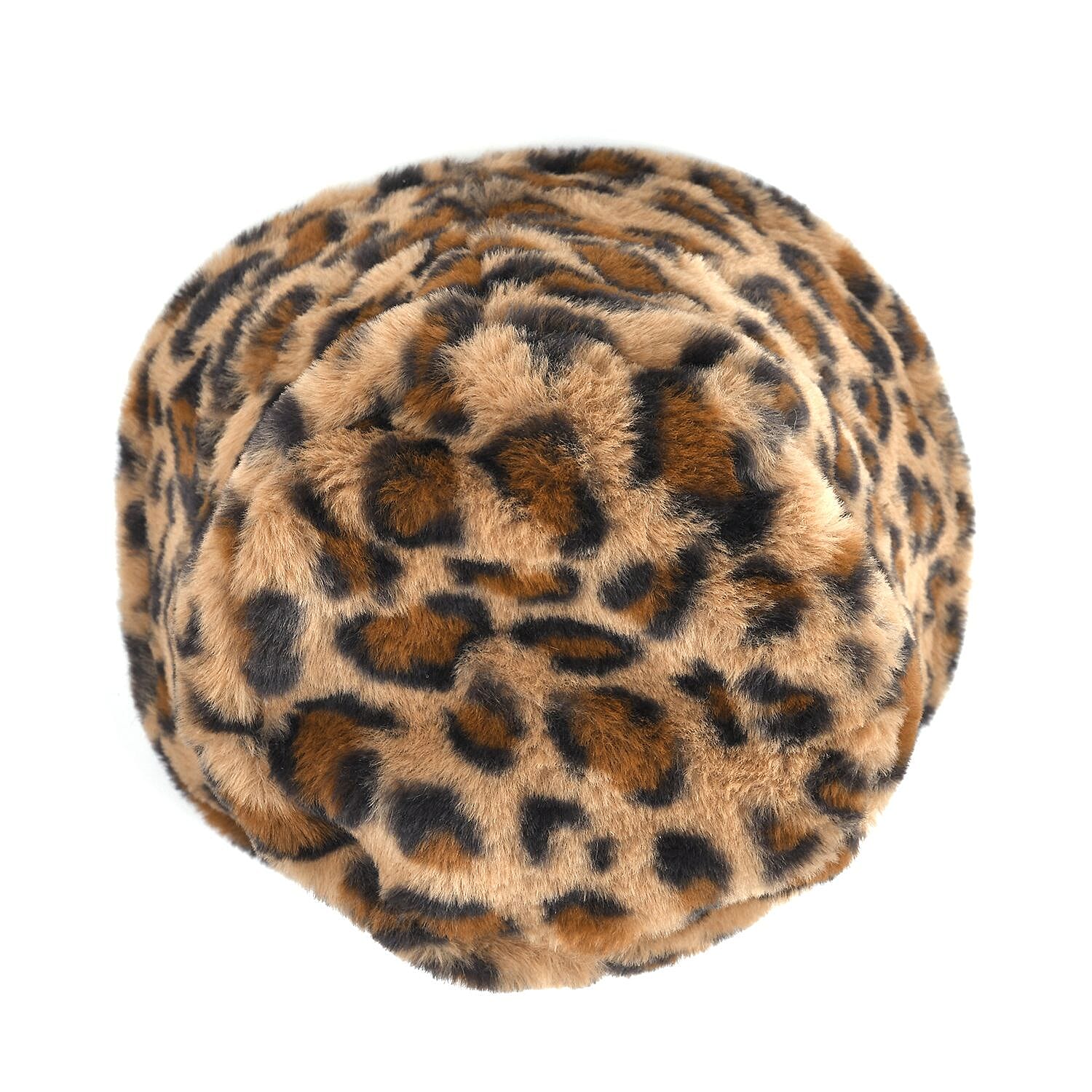 Leopard Pattern Faux Fur Hat (Size 35x25 Cm) - Camel