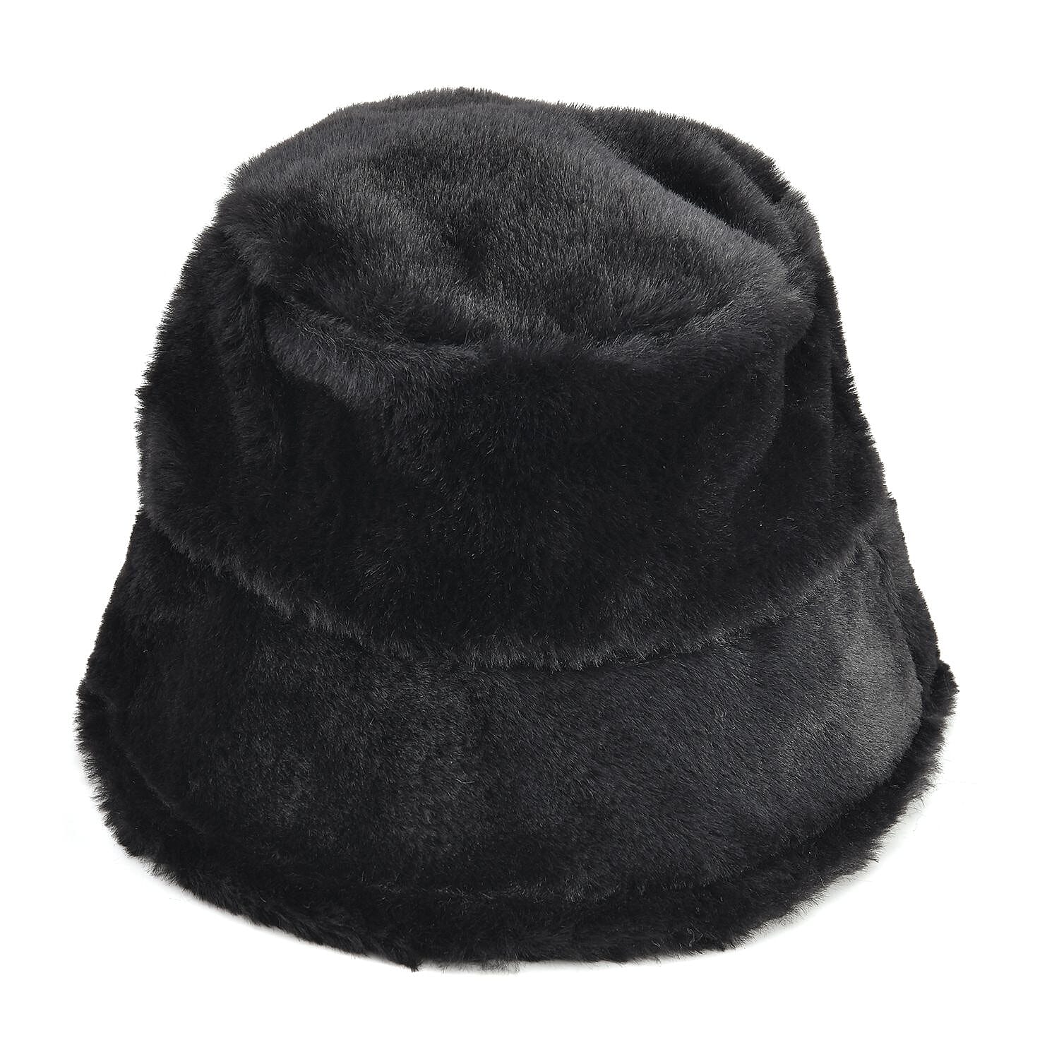 Faux Fur Hat (Size 35x25 Cm) - Black