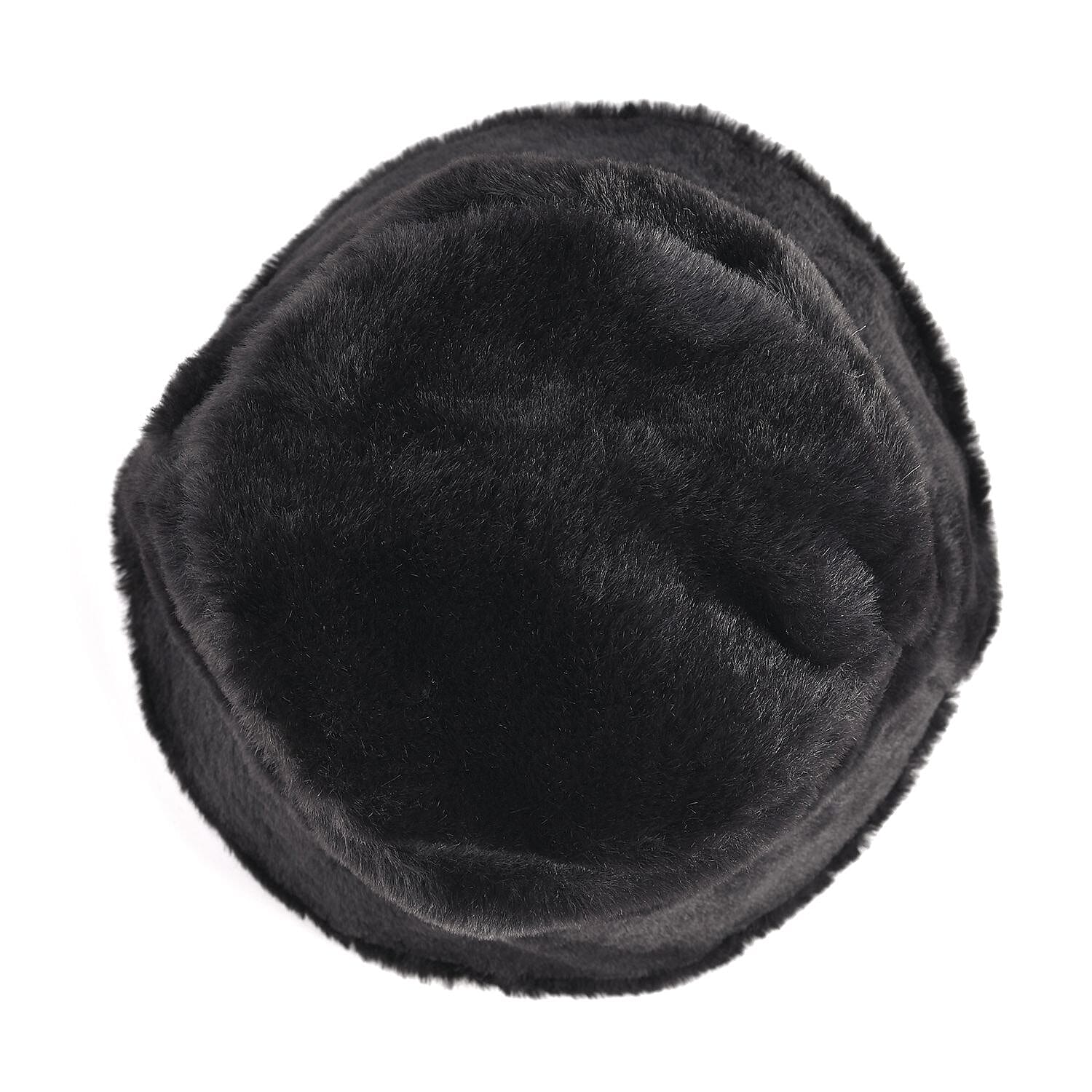 Faux Fur Hat (Size 35x25 Cm) - Black