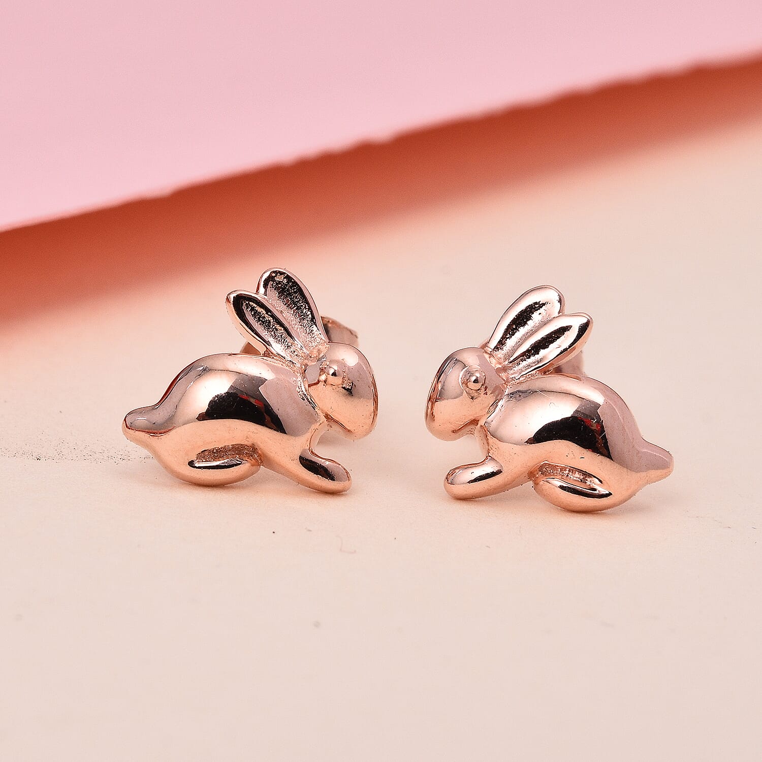 Rose Gold Overlay Sterling Silver Bunny Earrings (with Push Back)