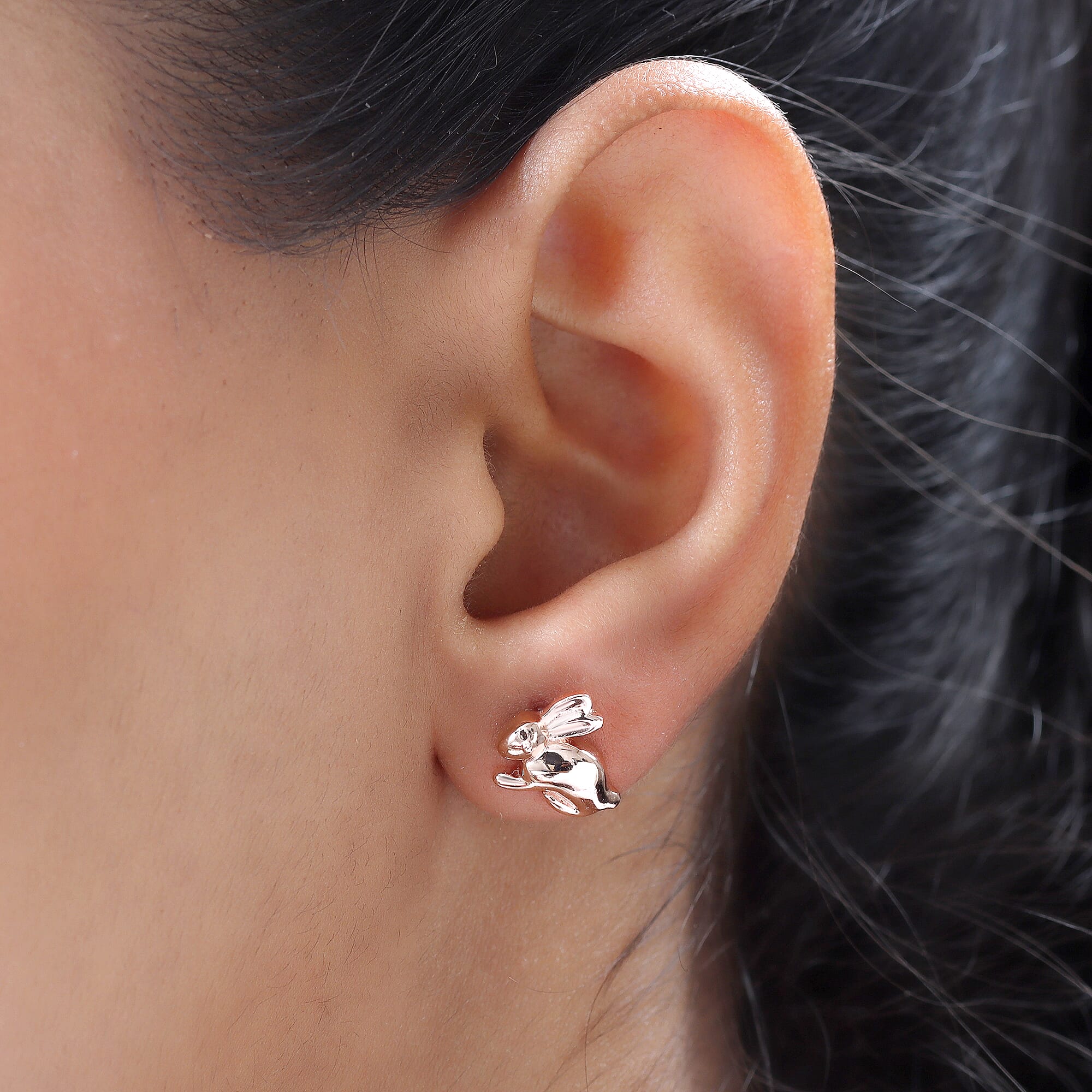 Rose Gold Overlay Sterling Silver Bunny Earrings (with Push Back)