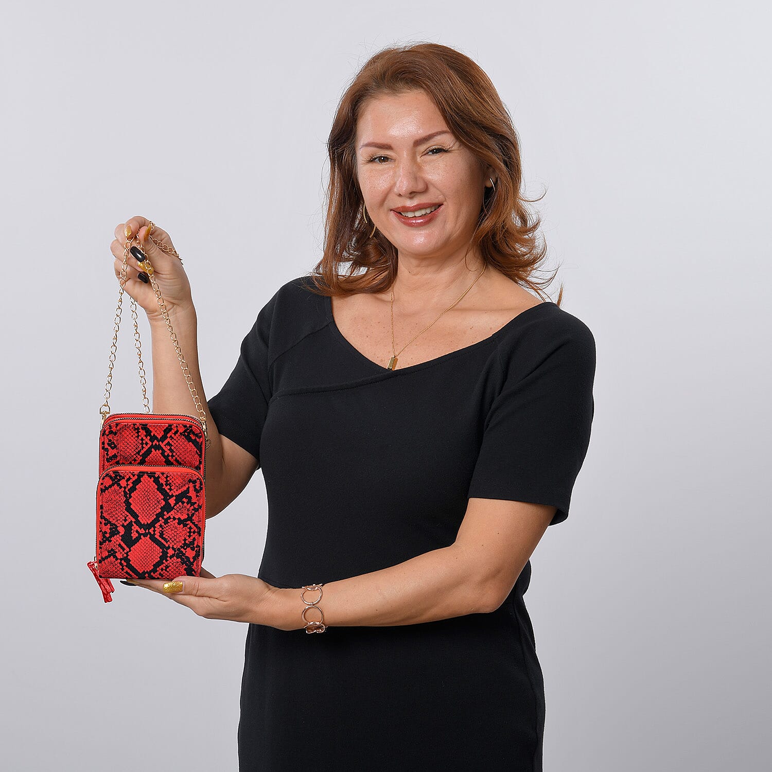 Snake Pattern Shoulder Bag (Size 18x11x7 Cm) - Red & Black