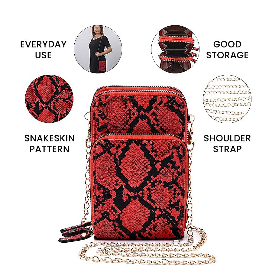Snake Pattern Shoulder Bag (Size 18x11x7 Cm) - Red & Black