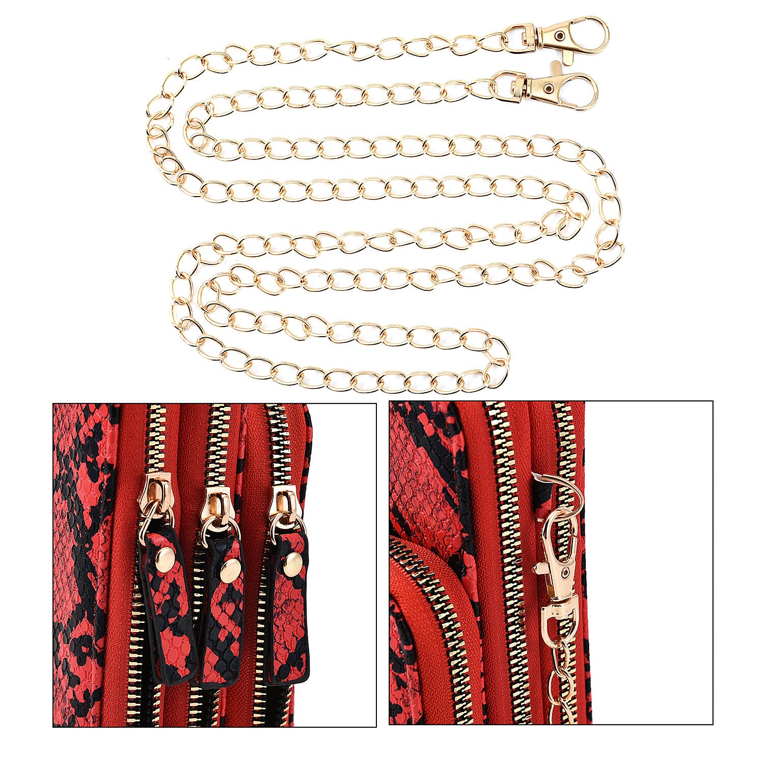 Snake Pattern Shoulder Bag (Size 18x11x7 Cm) - Red & Black