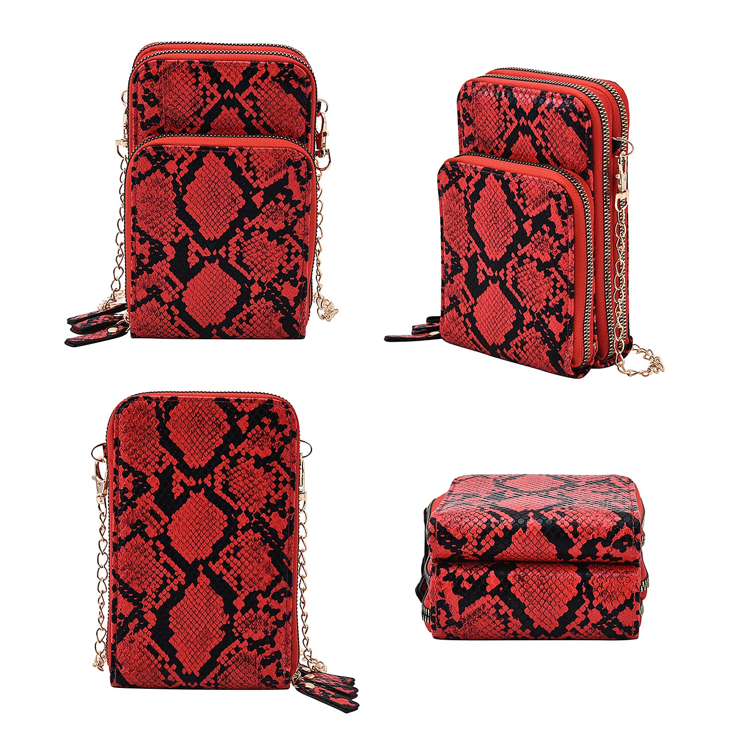 Snake Pattern Shoulder Bag (Size 18x11x7 Cm) - Red & Black