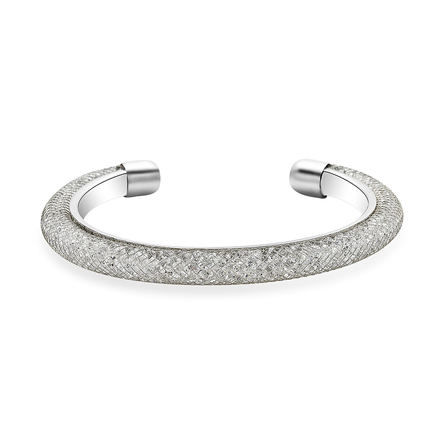 White Austrian Crystal Cuff Bangle (Size 7.5) in Silver Tone
