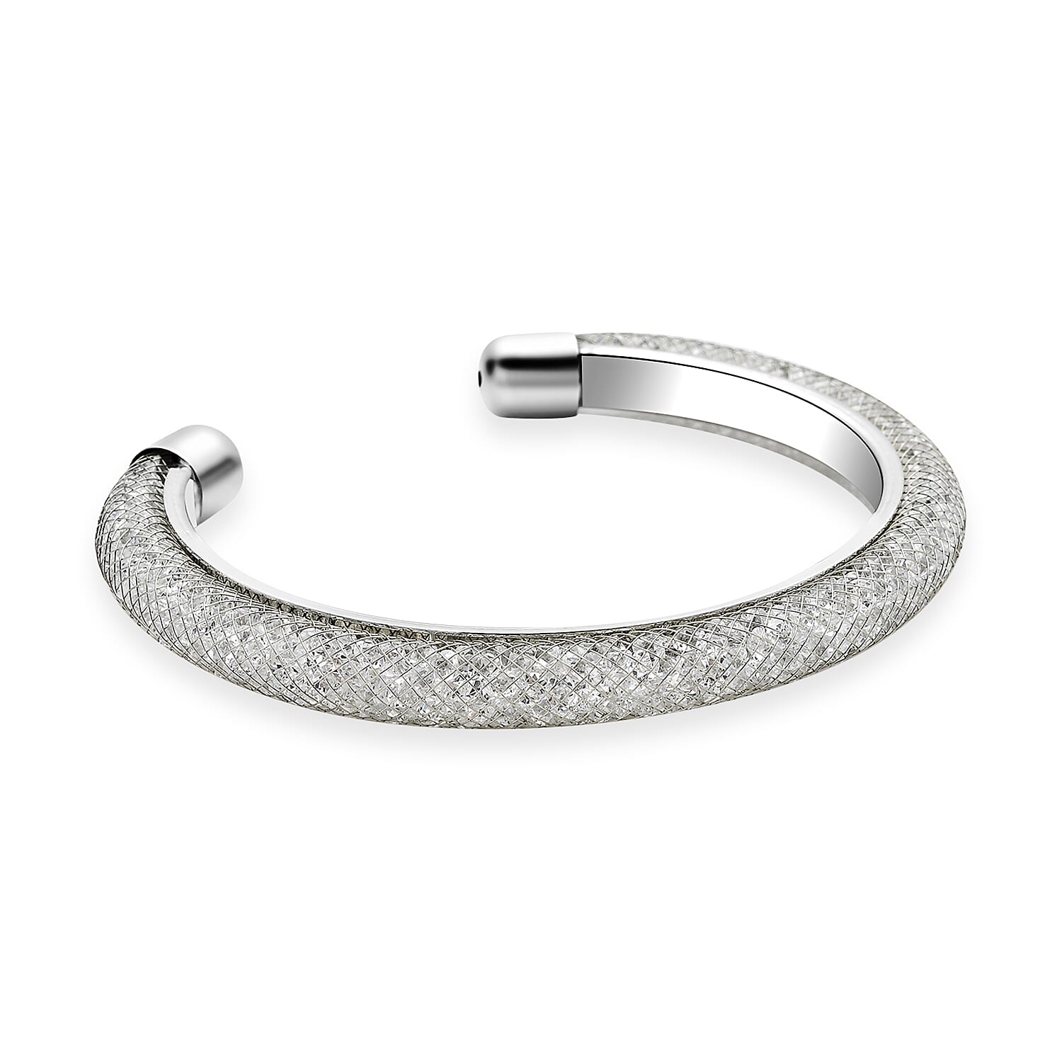 White Austrian Crystal Cuff Bangle (Size 7.5) in Silver Tone