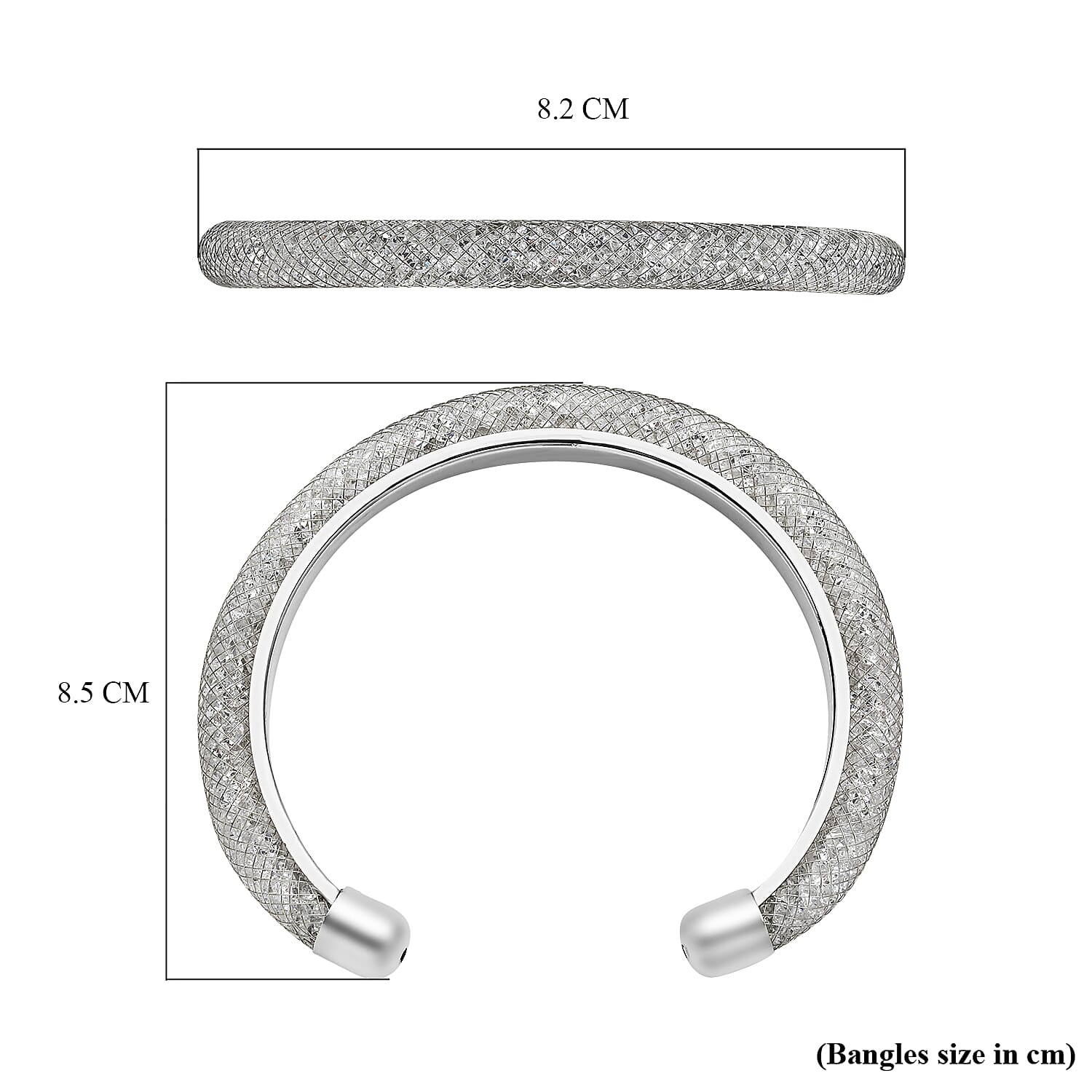 White Austrian Crystal Cuff Bangle (Size 7.5) in Silver Tone