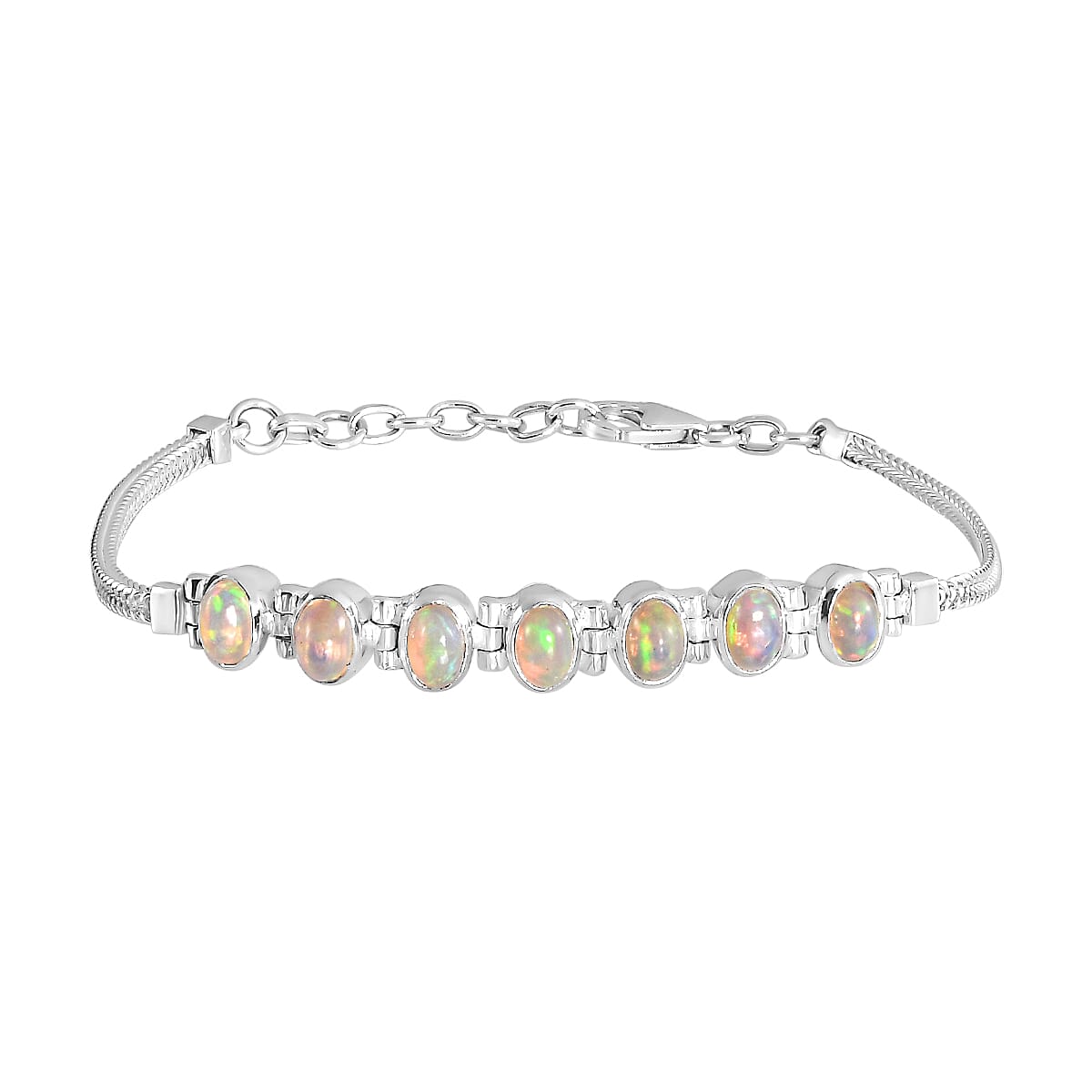 One Time Deal- Ethiopian Welo Opal Bracelet (Size - 7.5 with Extender) in Sterling Silver 2.37 Ct, Silver Wt. 9.25 Gms