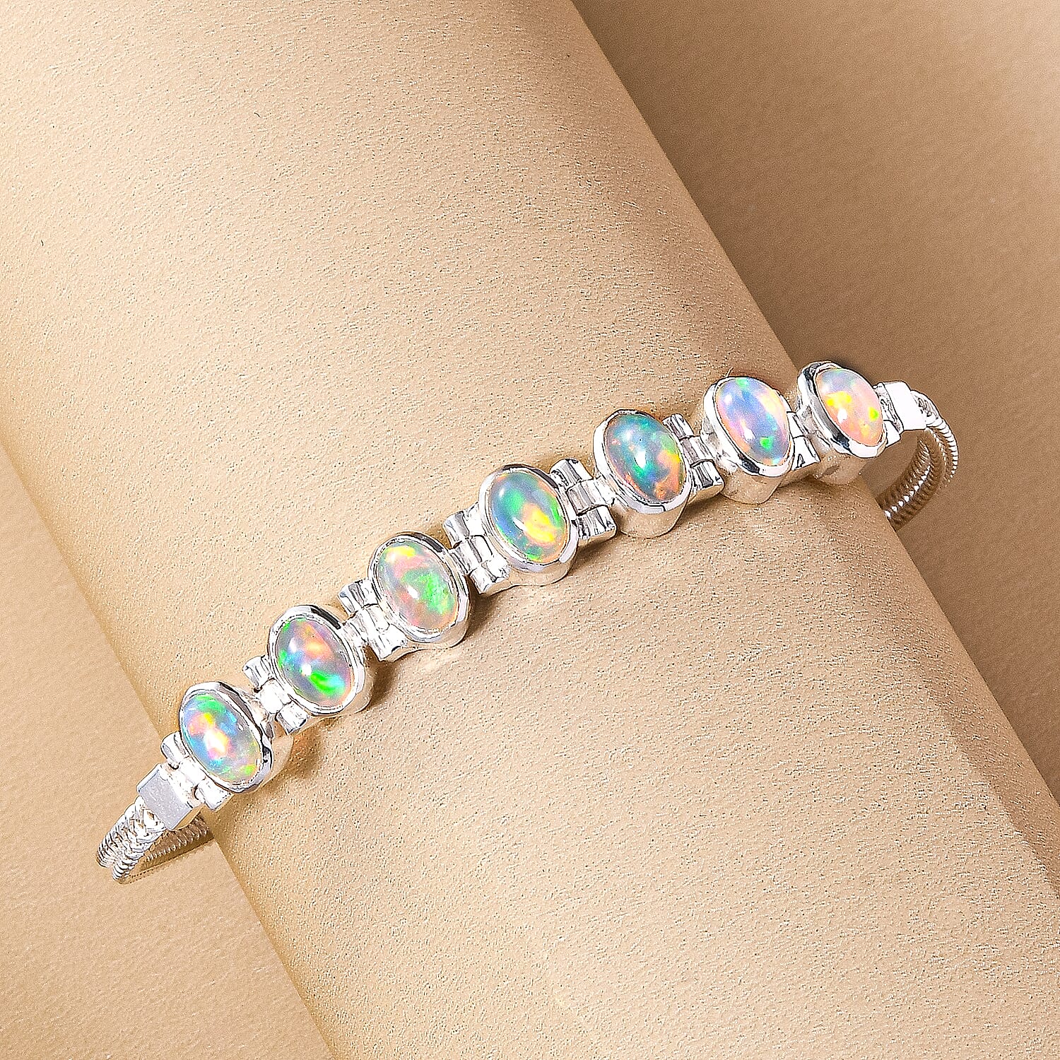 One Time Deal- Ethiopian Welo Opal Bracelet (Size - 7.5 with Extender) in Sterling Silver 2.37 Ct, Silver Wt. 9.25 Gms