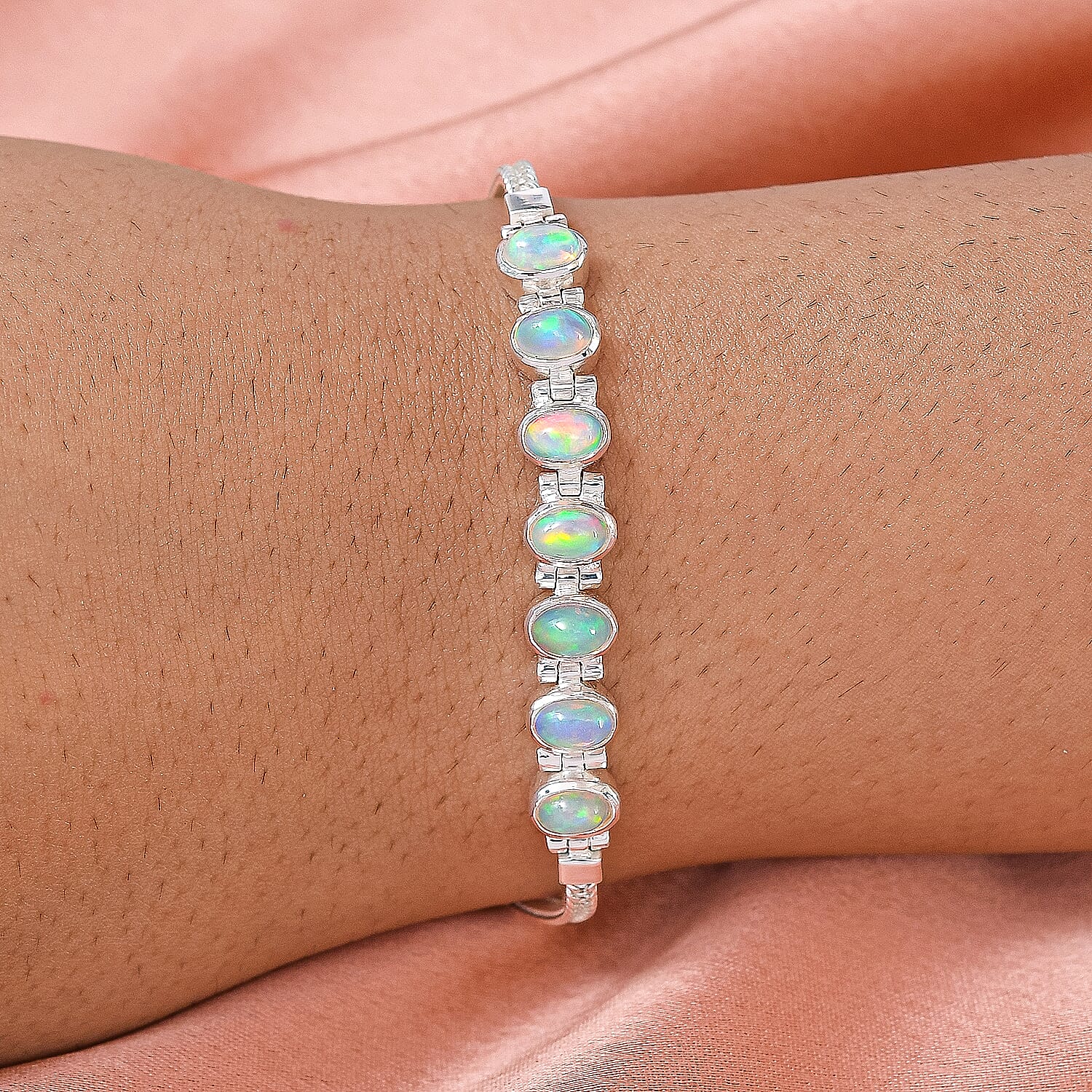 One Time Deal- Ethiopian Welo Opal Bracelet (Size - 7.5 with Extender) in Sterling Silver 2.37 Ct, Silver Wt. 9.25 Gms