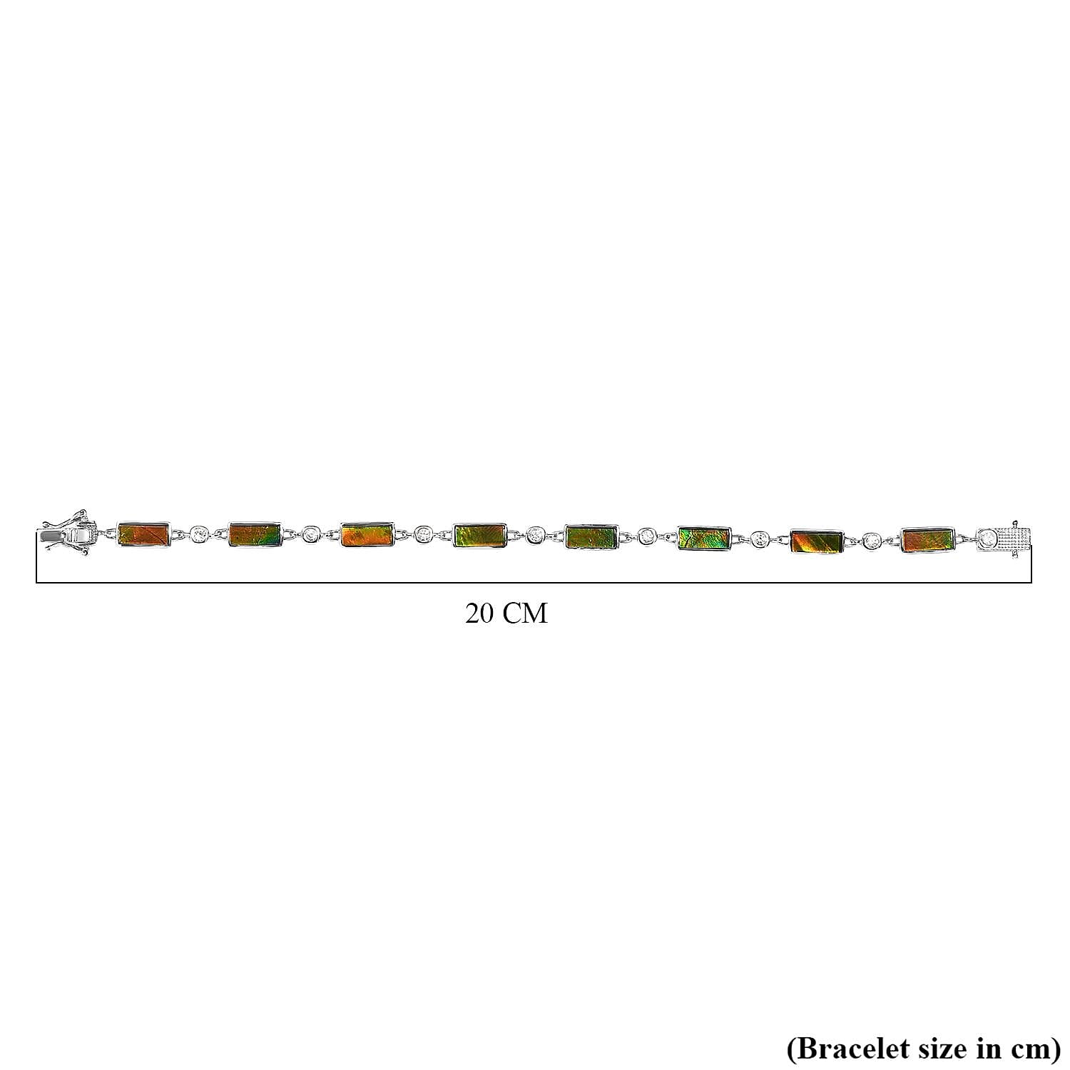 Ammolite and Natural Cambodian Zircon Bracelet (Size - 7.5) in Platinum Overlay Sterling Silver 10.62 Ct, Silver Wt. 9.32 Gms