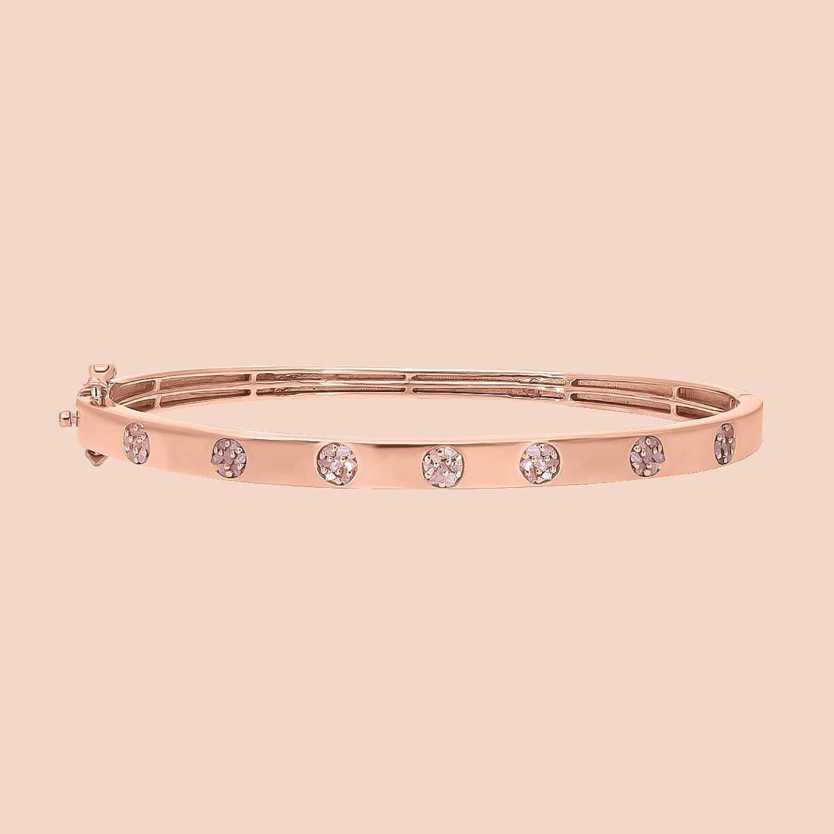 Natural Uncut Pink Diamond Bangle (Size - 7.5) in Vermeil Rose Gold Overlay Sterling Silver 0.50 Ct, Silver Wt. 15.50 Gms