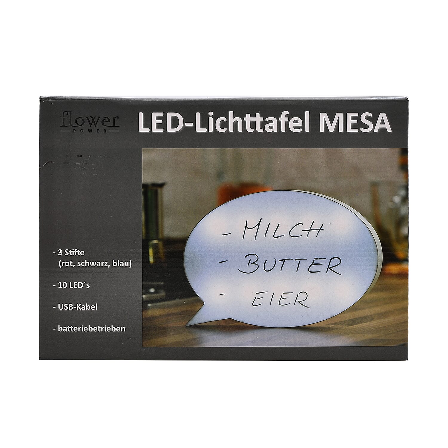 Speech Bubble Display LED Light Box with 3 Pens (Size 30x23x5 Cm)