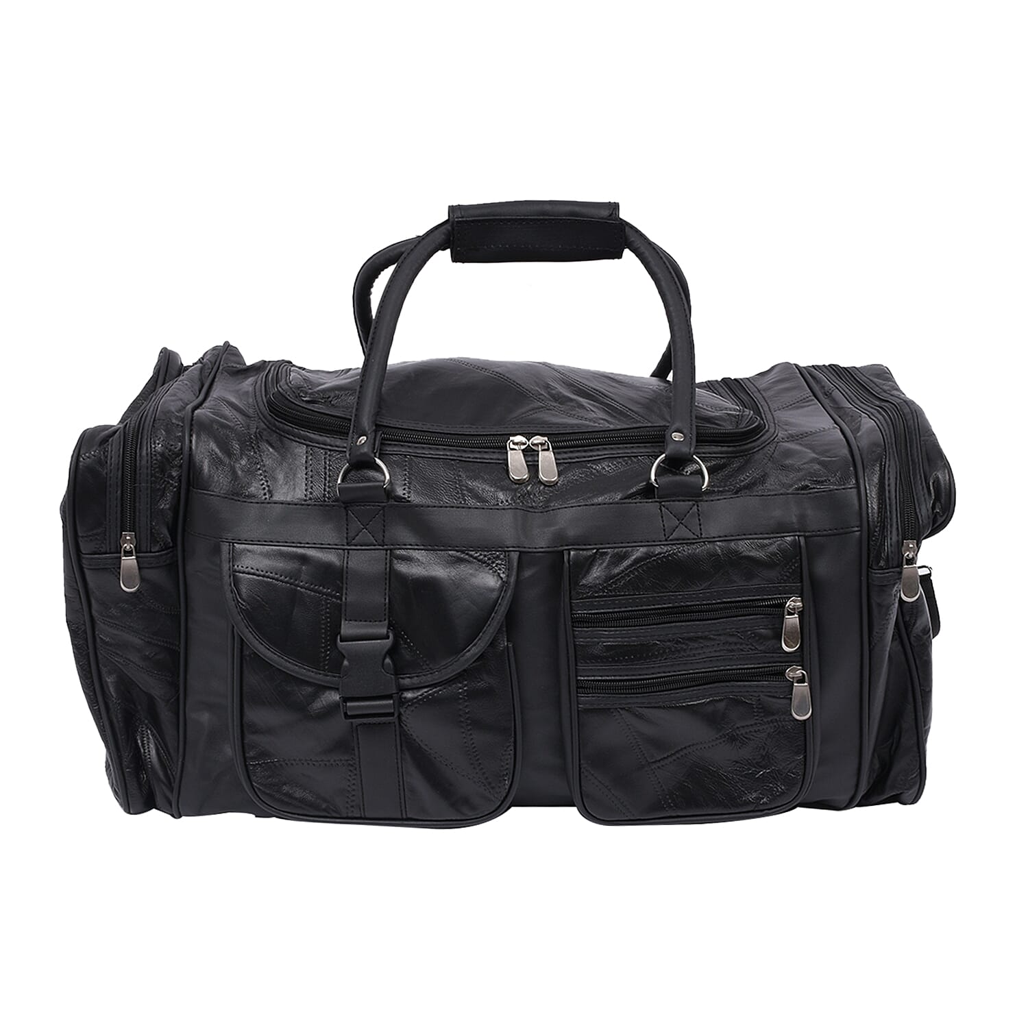 LOS ANGELES CLOSEOUT 100 Genuine Patch Leather Travel Duffle Bag with Shoulder Strap Size 23x11x10 Inches Black 8865266 TJC