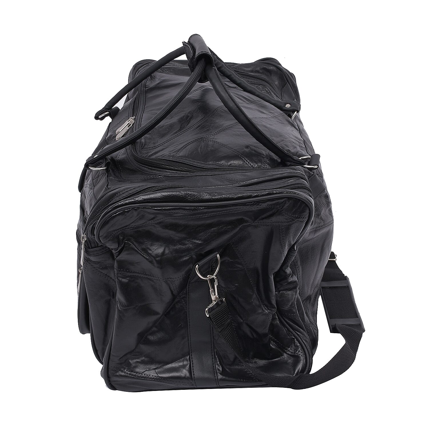 LOS ANGELES CLOSEOUT 100% Genuine Patch Leather Travel Duffle Bag with Shoulder Strap (Size 23x11x10 Inches) - Black