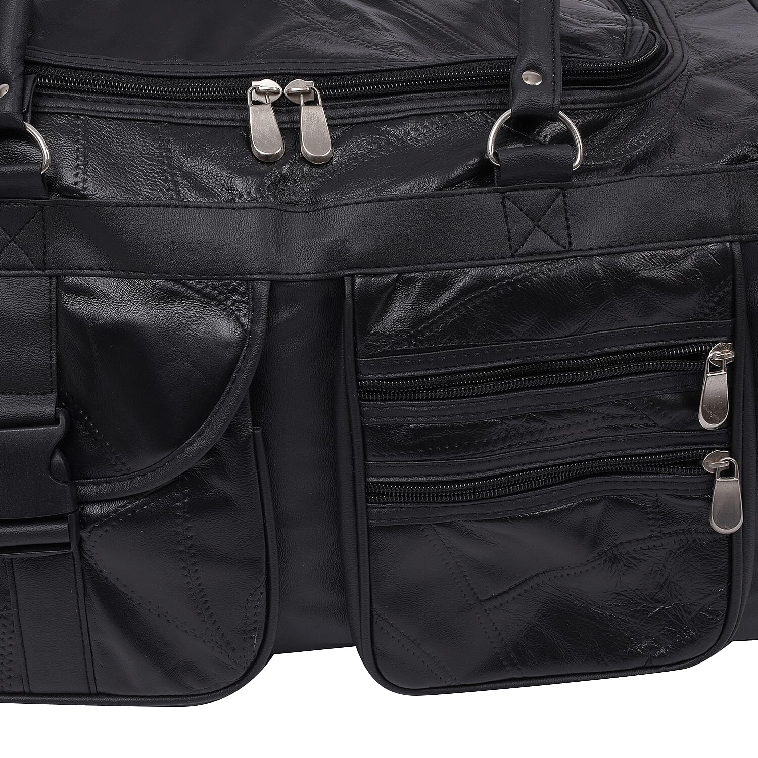 LOS ANGELES CLOSEOUT 100% Genuine Patch Leather Travel Duffle Bag with Shoulder Strap (Size 23x11x10 Inches) - Black