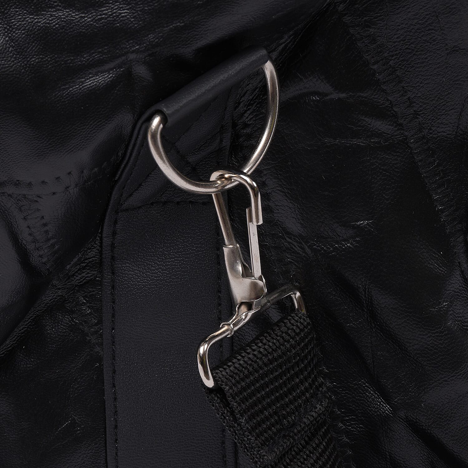 LOS ANGELES CLOSEOUT 100% Genuine Patch Leather Travel Duffle Bag with Shoulder Strap (Size 23x11x10 Inches) - Black