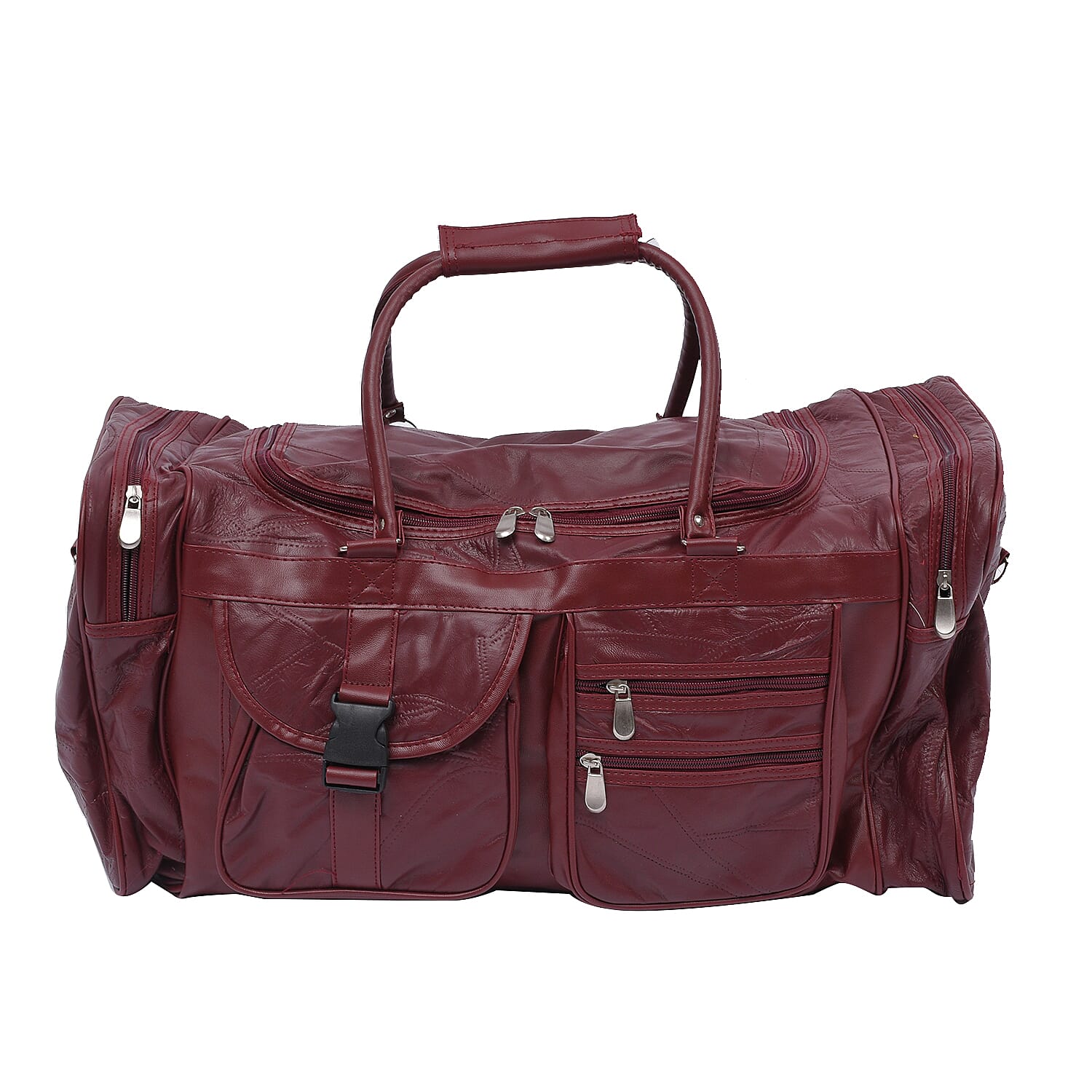 LOS ANGELES CLOSEOUT 100% Genuine Patch Leather Travel Duffle Bag with Shoulder Strap (Size 23x11x10 Inches) - Burgundy