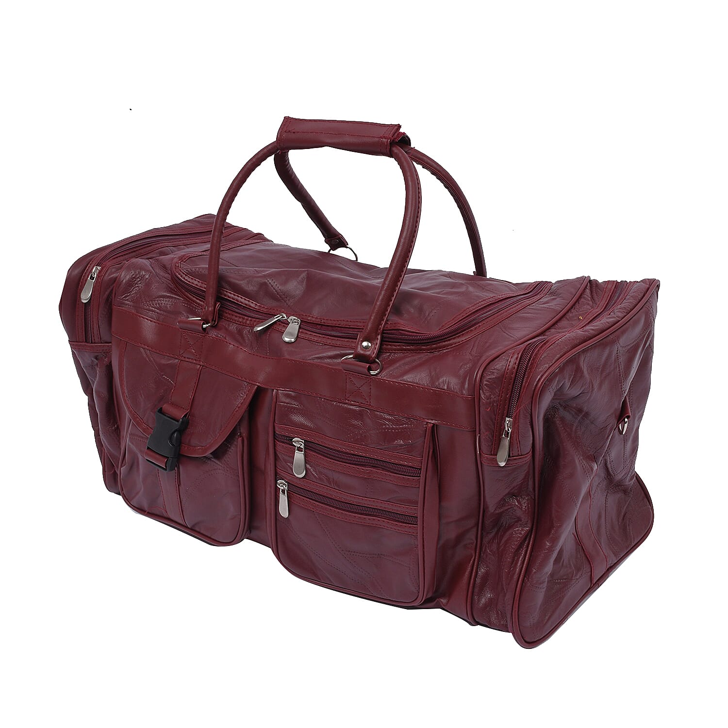 LOS ANGELES CLOSEOUT 100% Genuine Patch Leather Travel Duffle Bag with Shoulder Strap (Size 23x11x10 Inches) - Burgundy