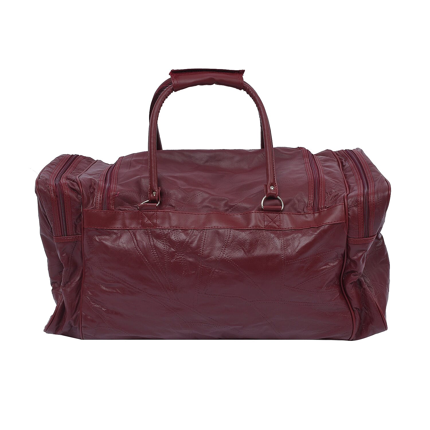 LOS ANGELES CLOSEOUT 100% Genuine Patch Leather Travel Duffle Bag with Shoulder Strap (Size 23x11x10 Inches) - Burgundy